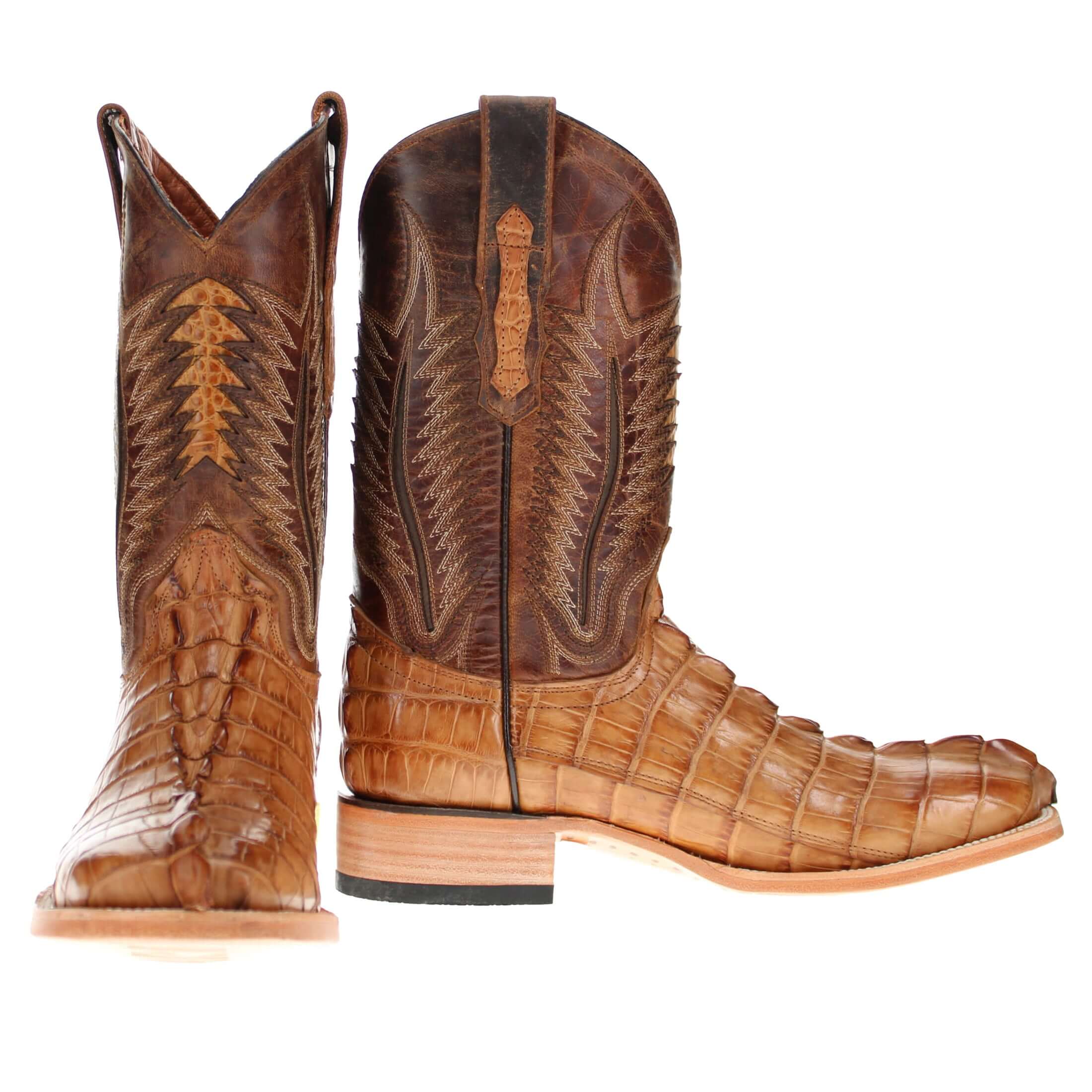 Men's Tan Hornback Alligator Square Toe Vaccari Boots