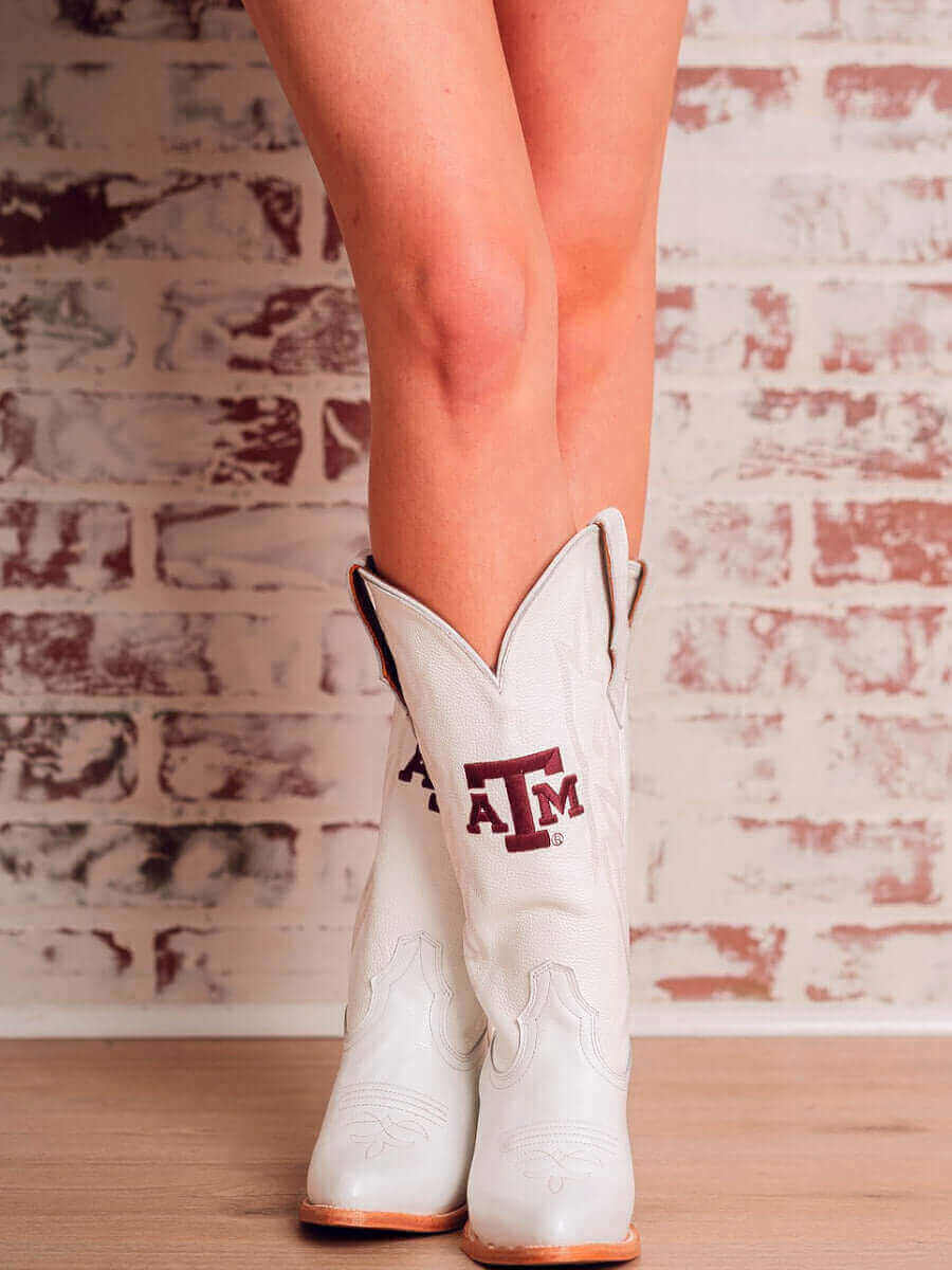 Women's Texas A&M White Cowgirl Boots Leighton by Vaccari University