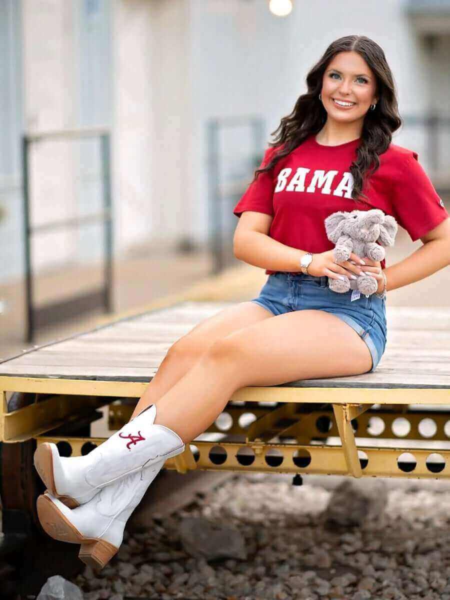 Women's University of Alabama White Cowgirl Boots Leighton by Vaccari University