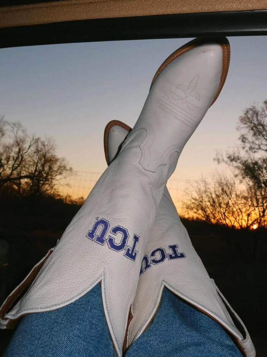 Women's TCU White Cowgirl Boots Leighton by Vaccari University