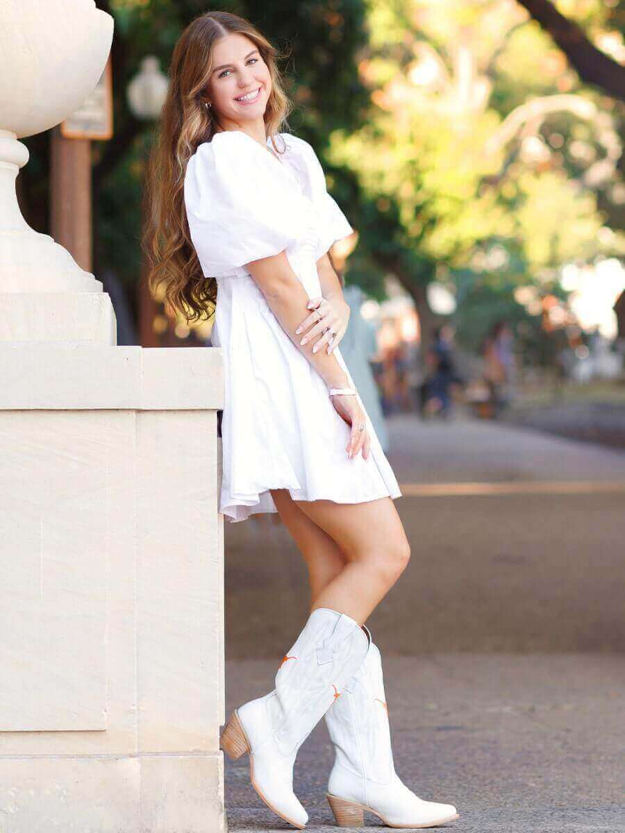 Women's University of Texas White Cowgirl Boots Leighton by Vaccari University