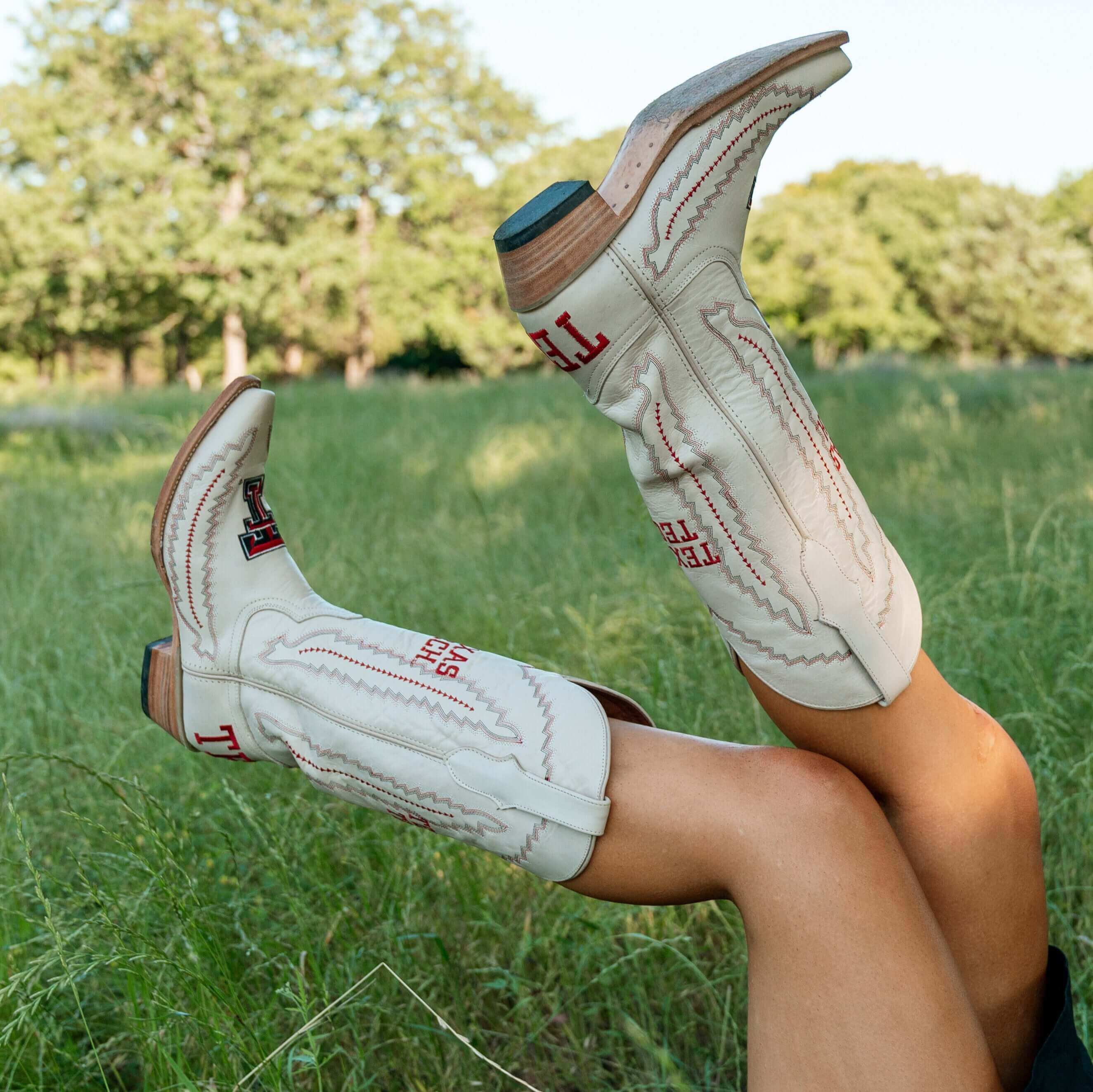 Women's Texas Tech Red Raiders Bone Leather Cowgirl Snip Toe Boots by Vaccari