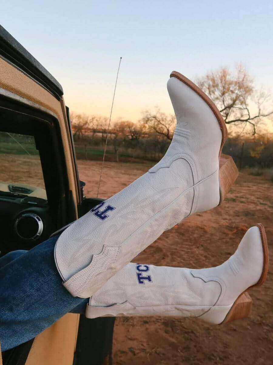 Women's TCU White Cowgirl Boots Leighton by Vaccari University