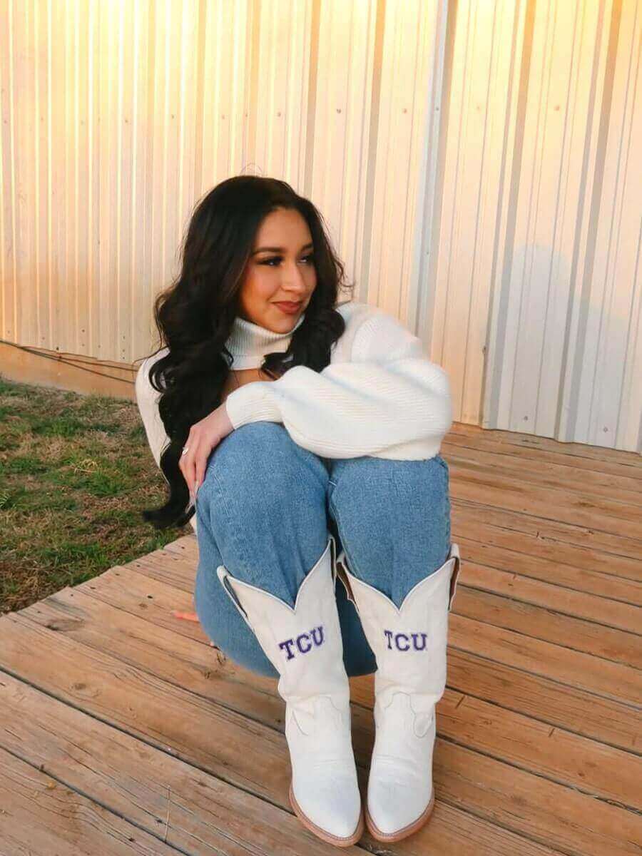 Women's TCU White Cowgirl Boots Leighton by Vaccari University