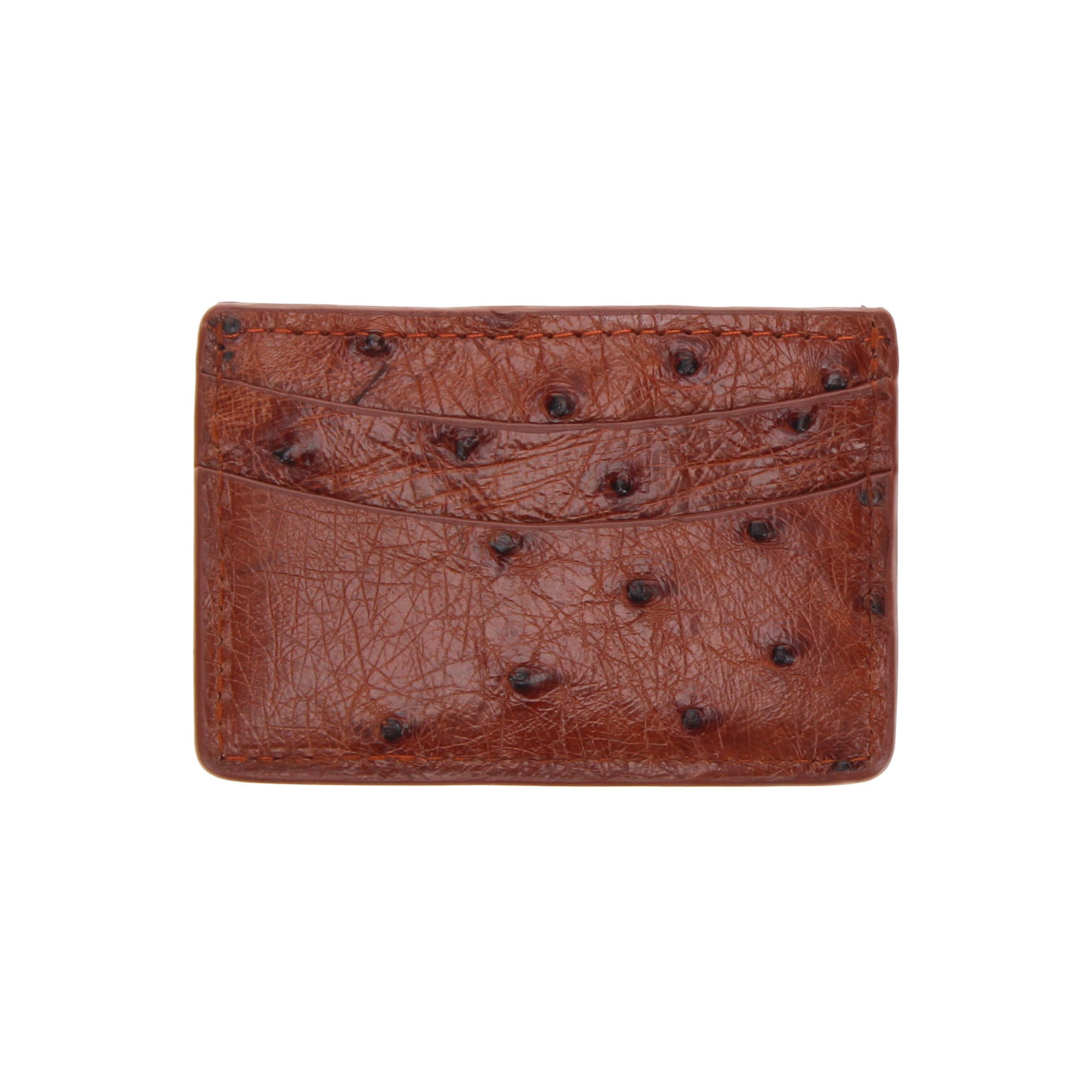 Cognac Ostrich Leather Card Holder