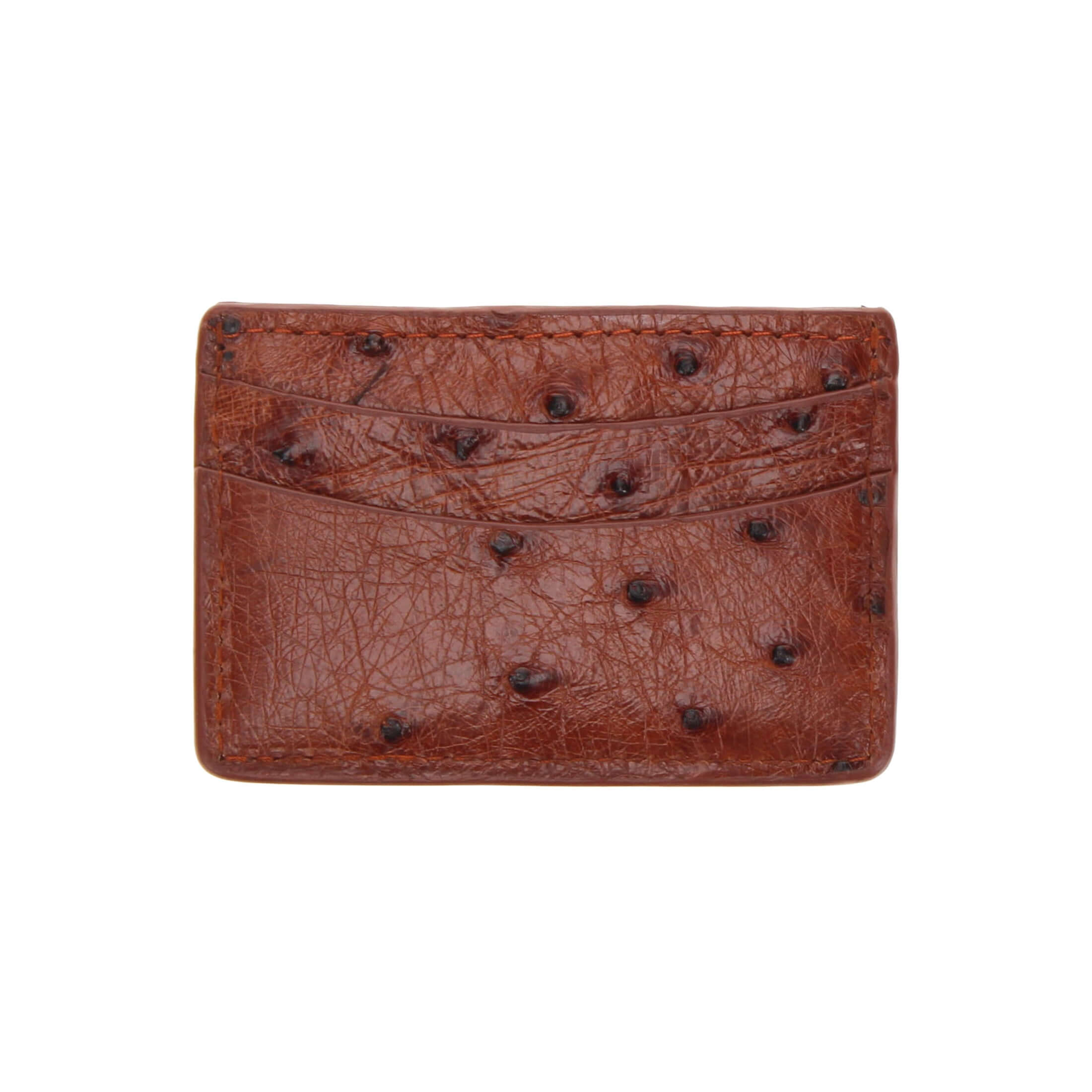 Cognac Ostrich Leather Card Holder