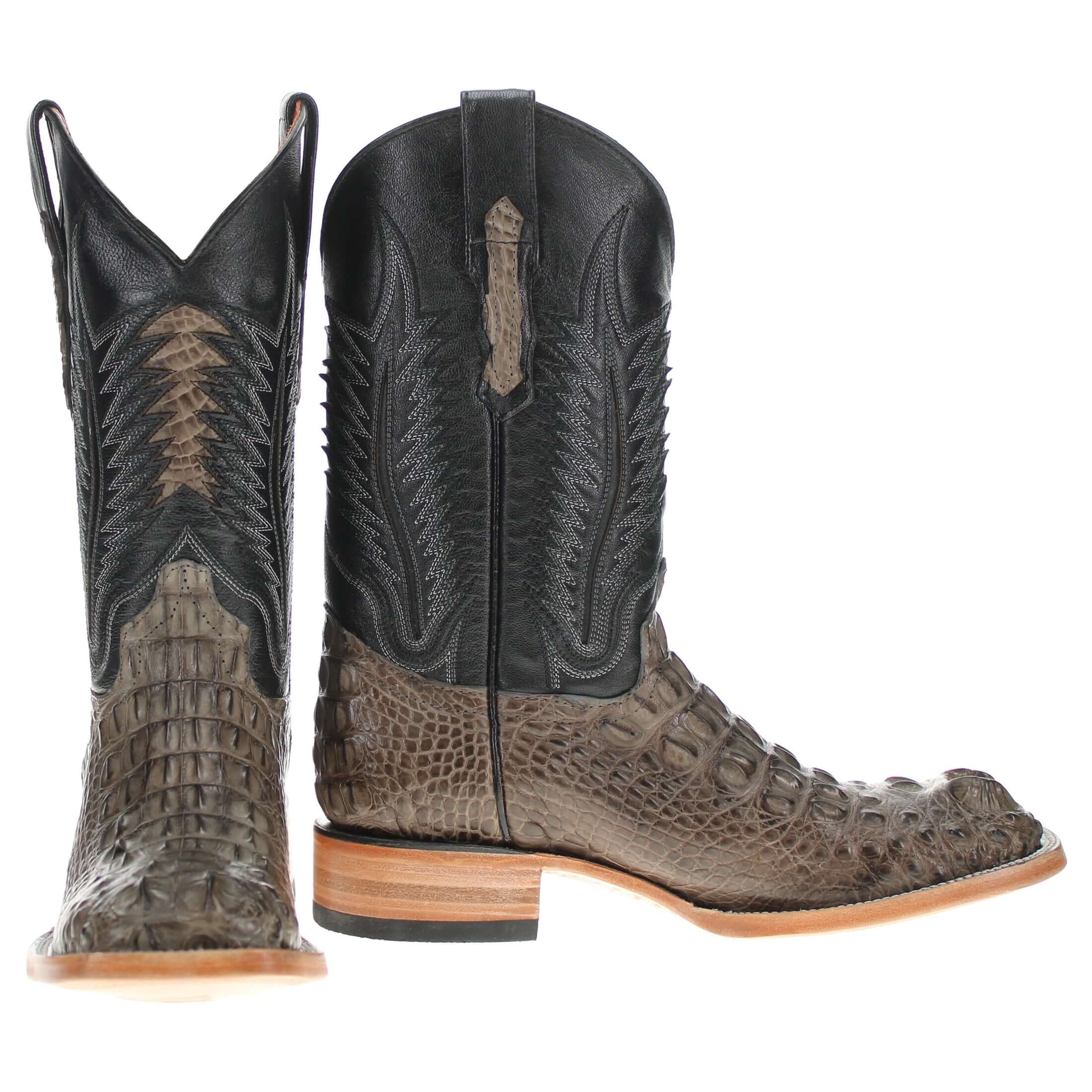 Men's Grey Head Cut American Alligator Square Toe Cowboy Boots by Vaccari