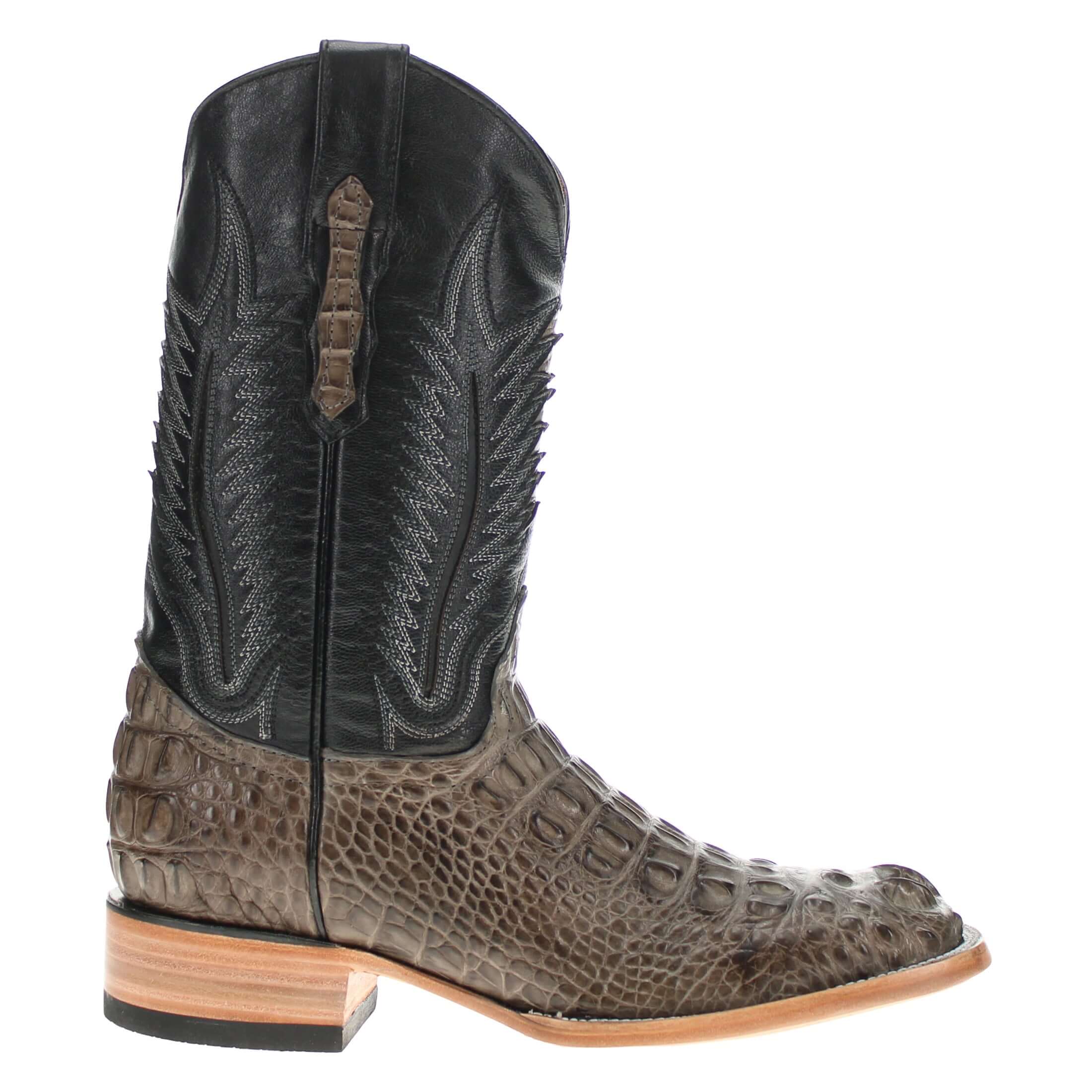 Men's Grey Head Cut American Alligator Square Toe Cowboy Boots by Vaccari