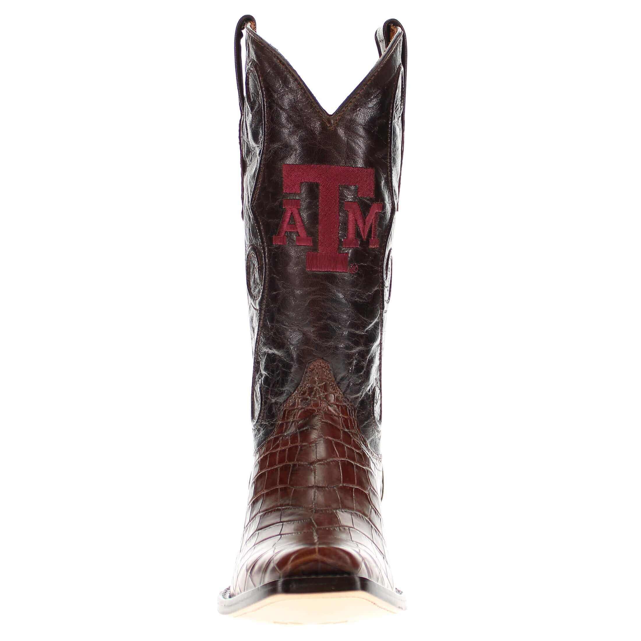 Men's Texas A&M Aggies Brown American Alligator Belly Cowboy Boots James by Vaccari #select-a-toe_jw