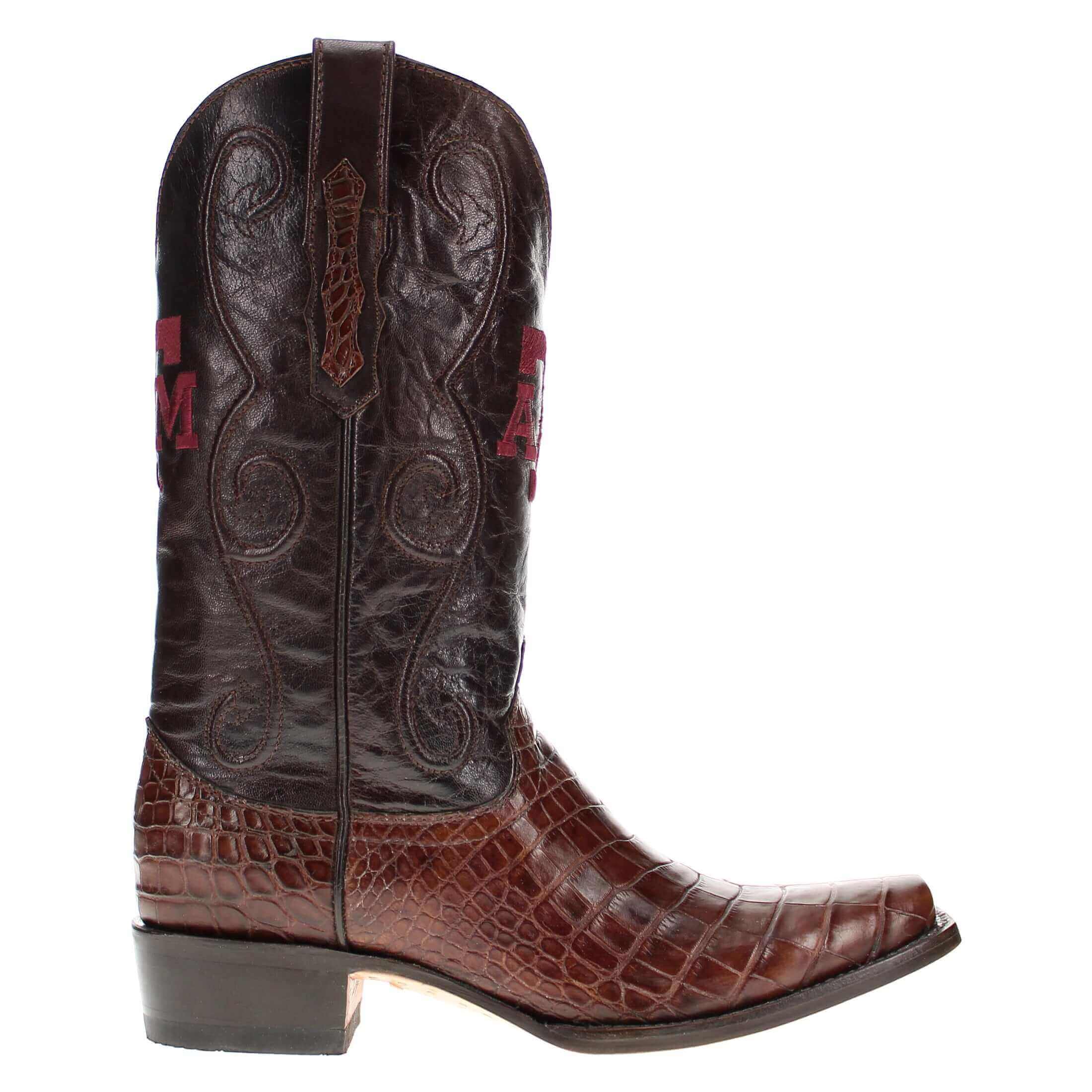 Men's Texas A&M Aggies Brown American Alligator Belly Cowboy Boots James by Vaccari #select-a-toe_jw