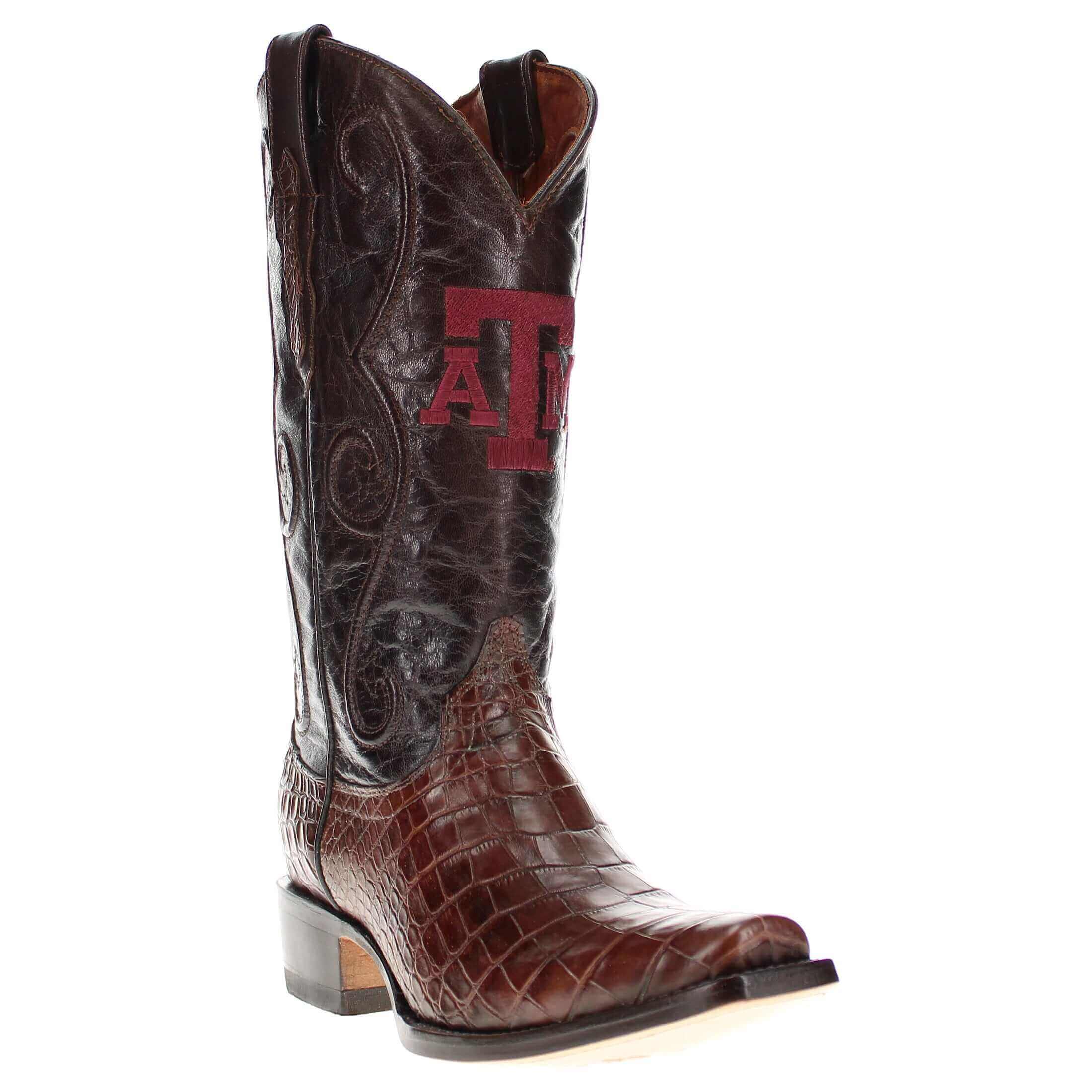 Men's Texas A&M Aggies Brown American Alligator Belly Cowboy Boots James by Vaccari #select-a-toe_jw