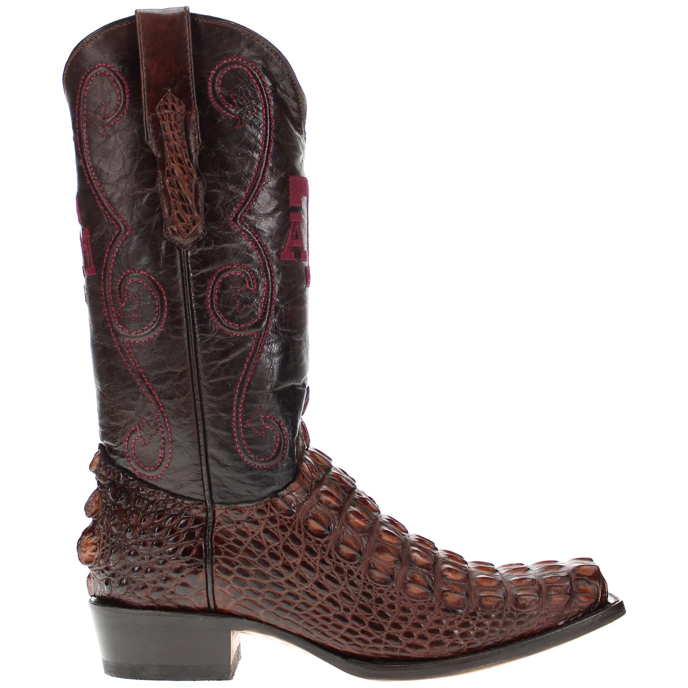 Men's University of Texas A&M Aggies Mocha JW Toe Hornback American Alligator Cowboy Boots David by Vaccari