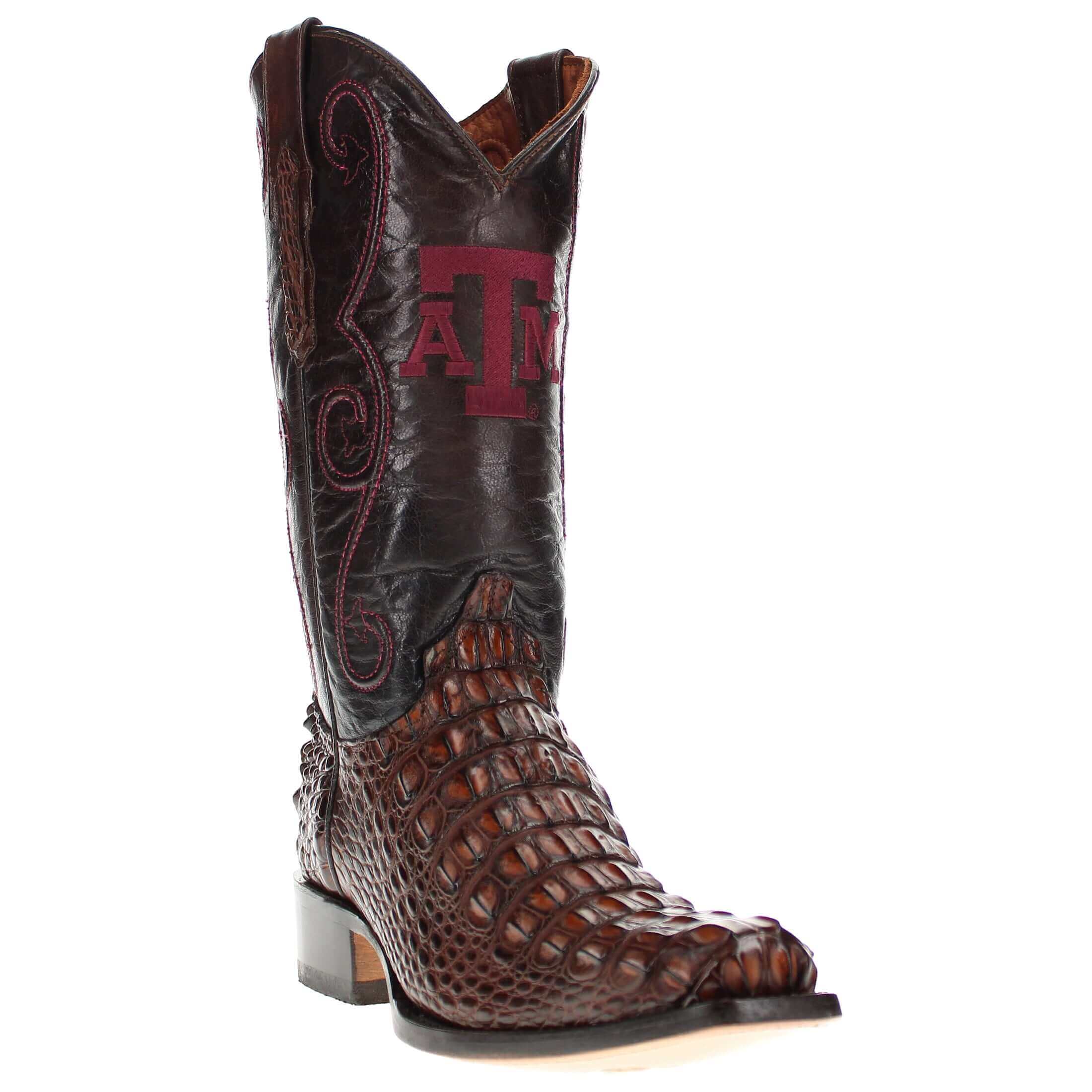 Men's University of Texas A&M Aggies Mocha JW Toe Hornback American Alligator Cowboy Boots David by Vaccari