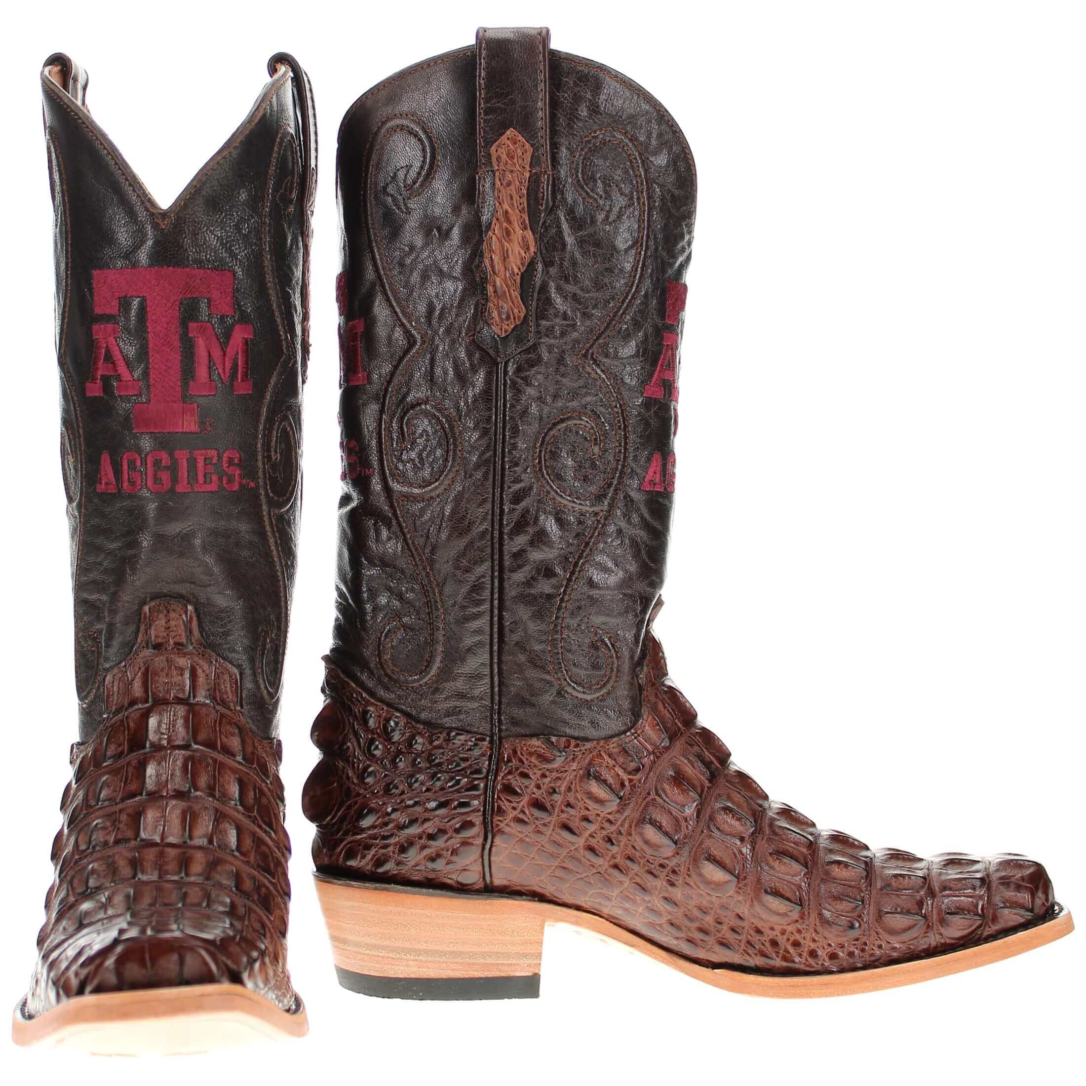 Men's Texas A&M Aggies Brown JW Toe Hornback American Alligator Cowboy Boots David by Vaccari