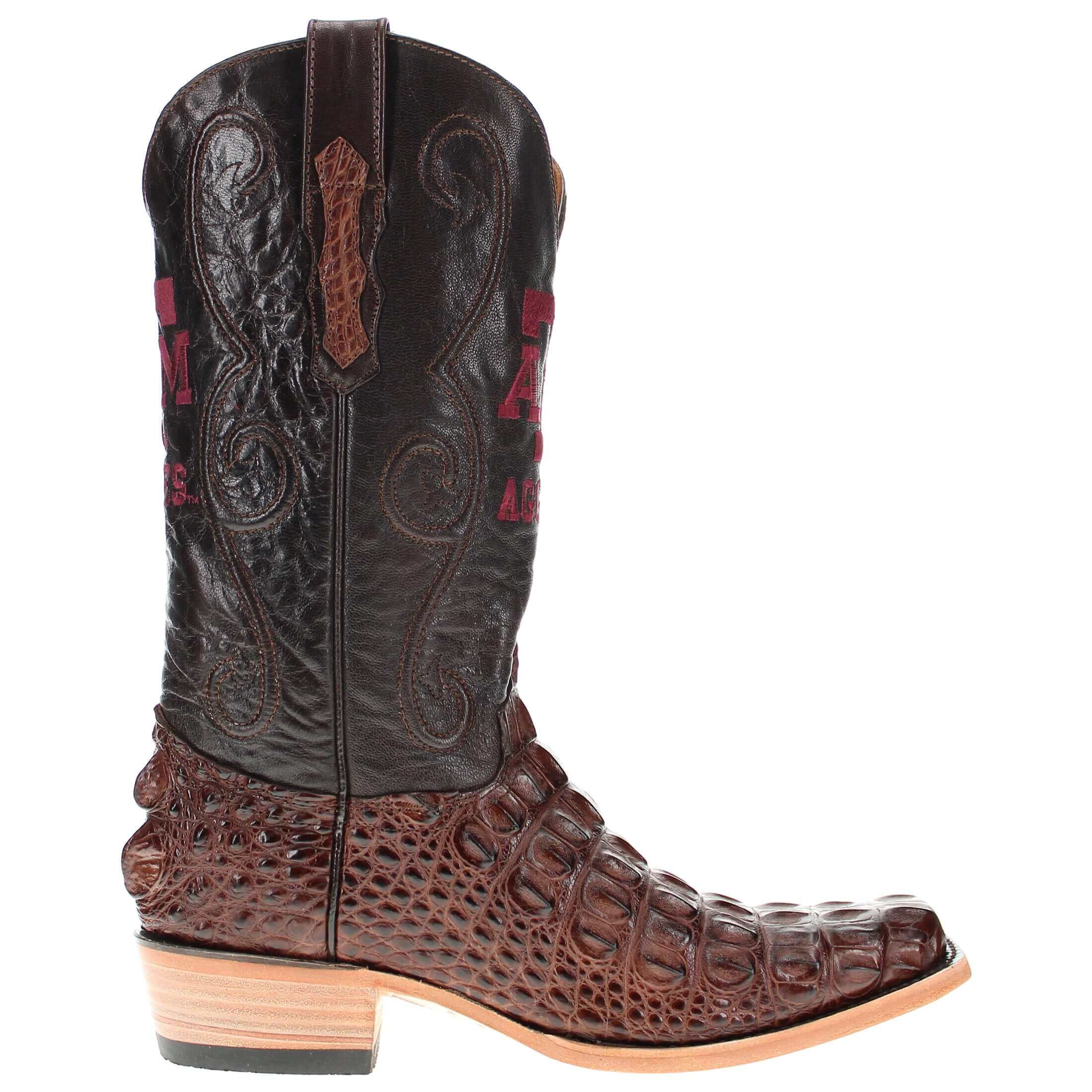 Men's Texas A&M Aggies Brown JW Toe Hornback American Alligator Cowboy Boots David by Vaccari