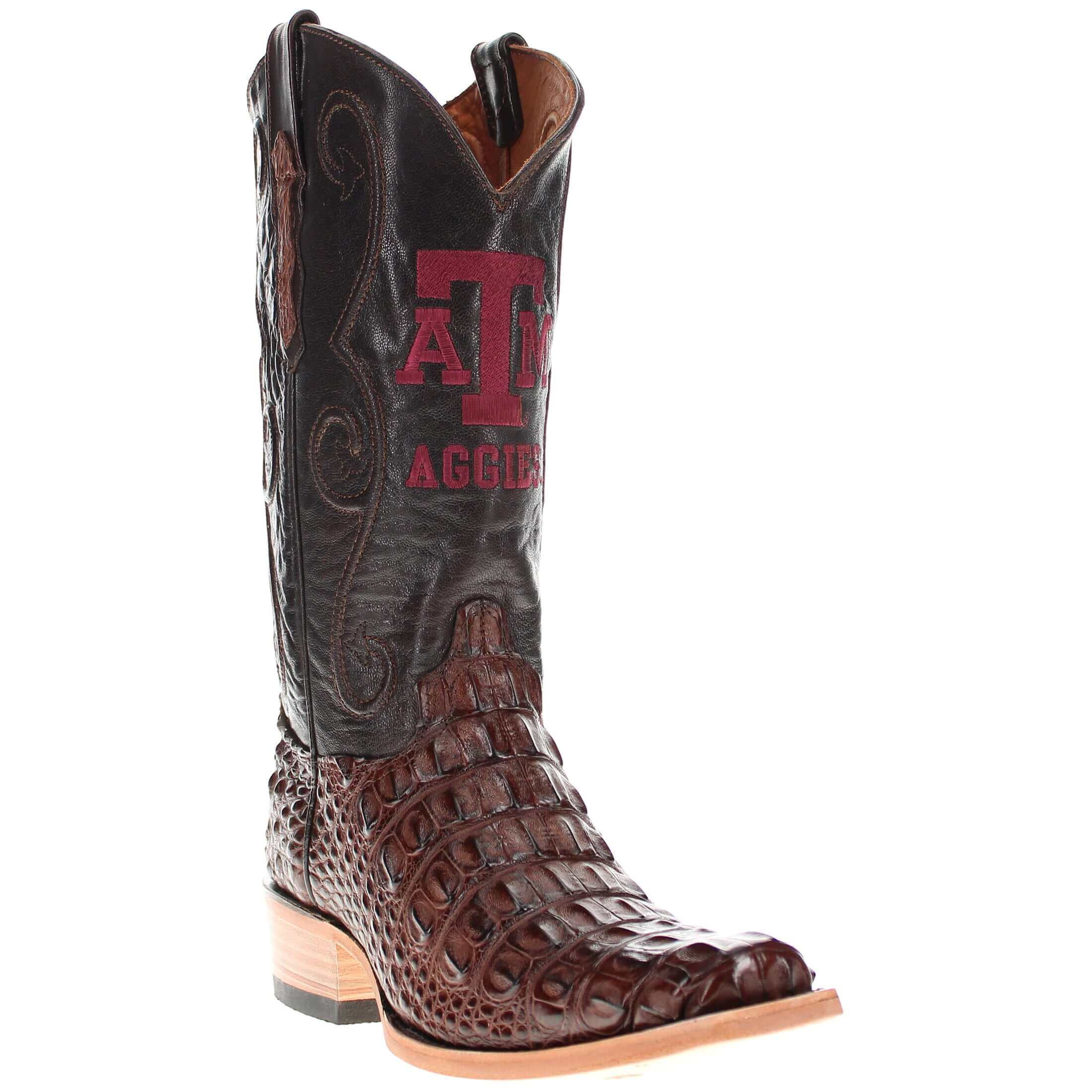 Men's Texas A&M Aggies Brown JW Toe Hornback American Alligator Cowboy Boots David by Vaccari