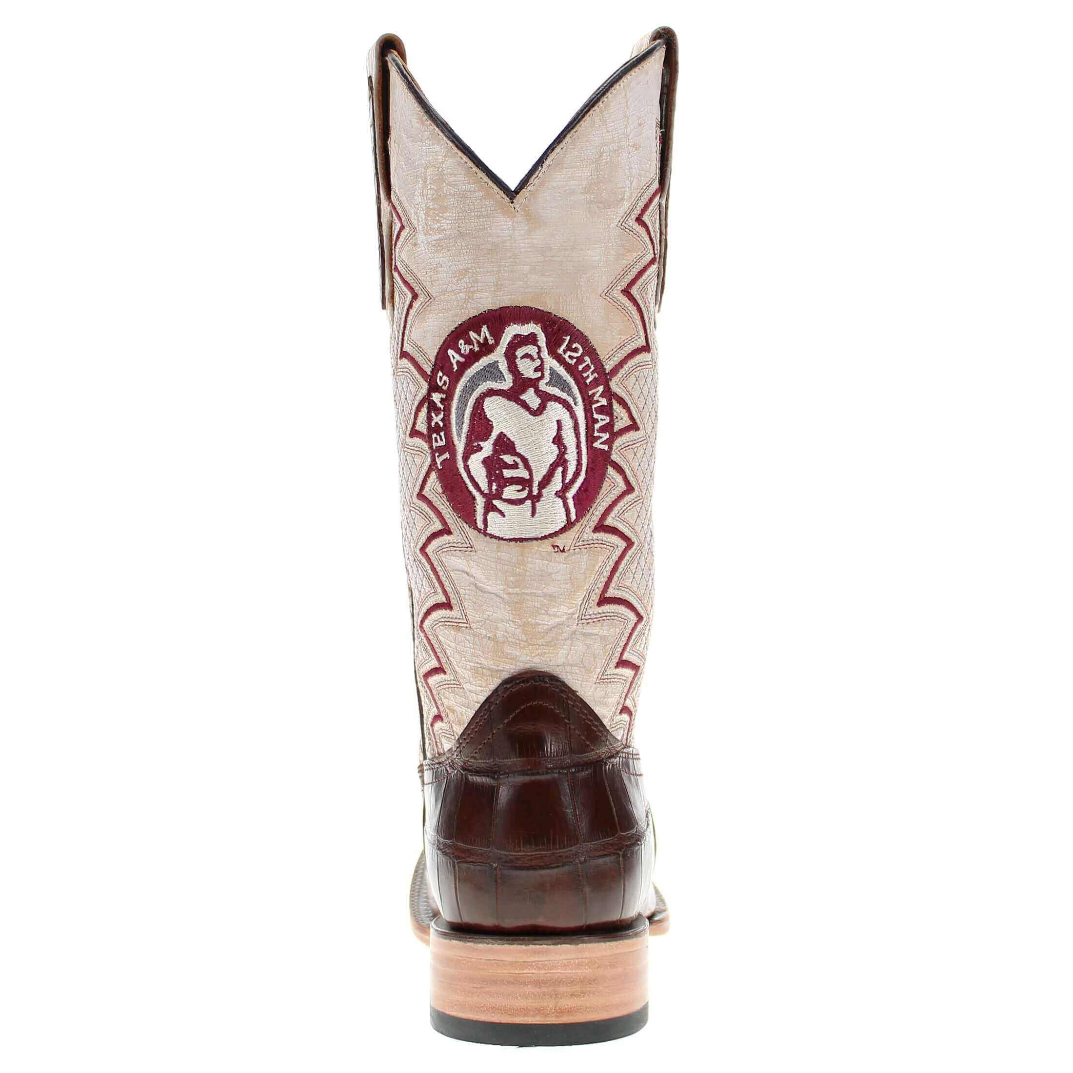 Men's Texas A&M Aggies Brown Square Toe American Alligator Cowboy Boots Parker by Vaccari