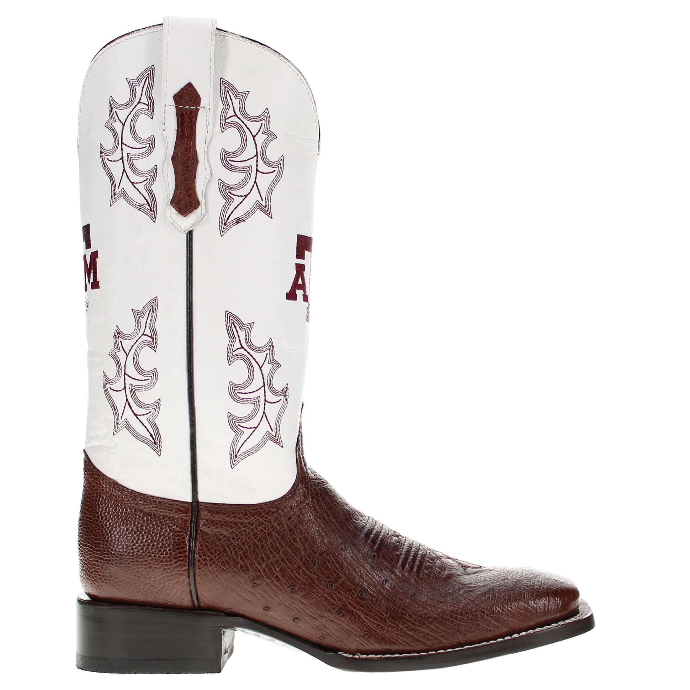 Men's Texas A&M Mocha Smooth Ostrich Cowboy Boots Brooks by Vaccari University