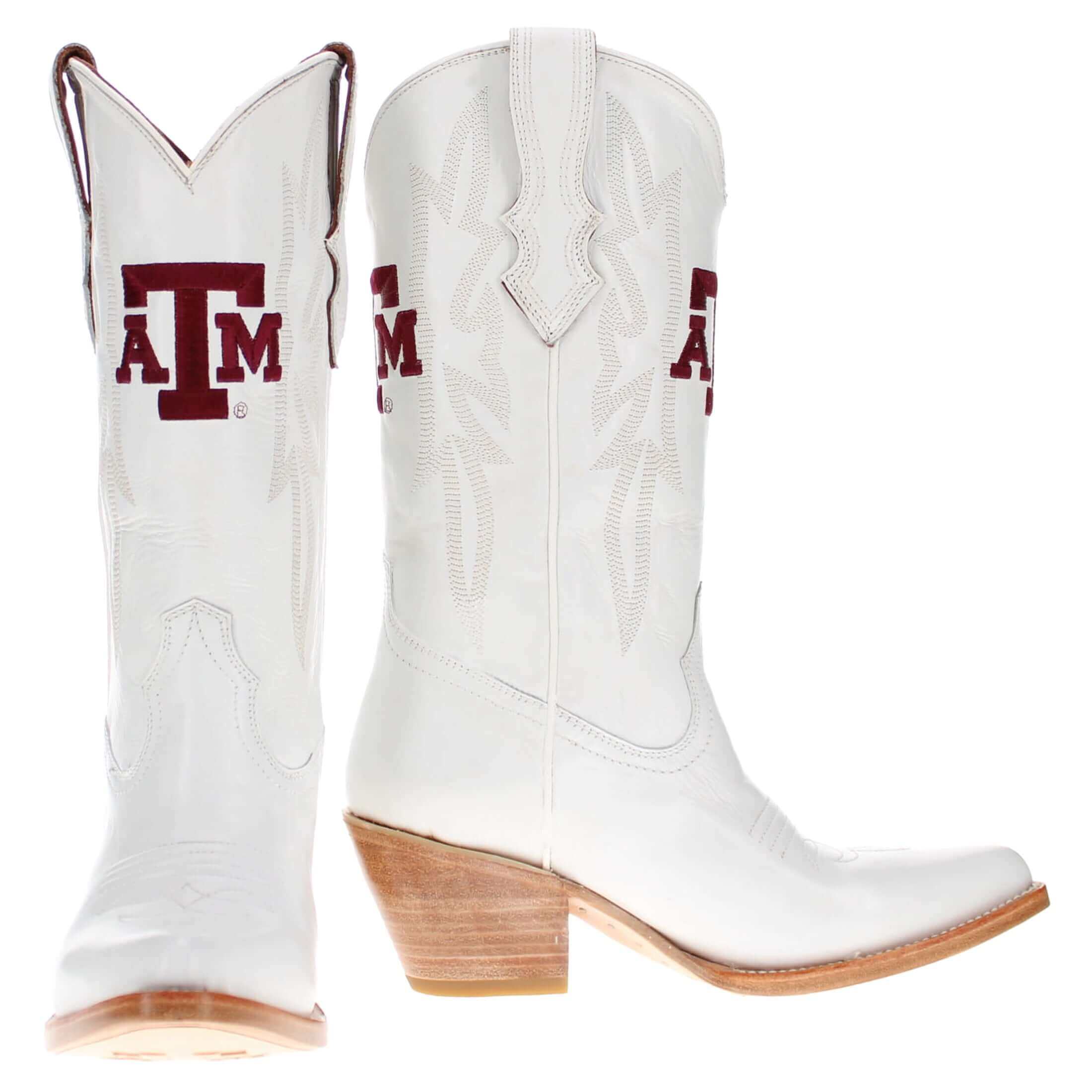 Women's Texas A&M Aggies All White Pointed Toe Cowgirl Boots Leighton Vaccari University