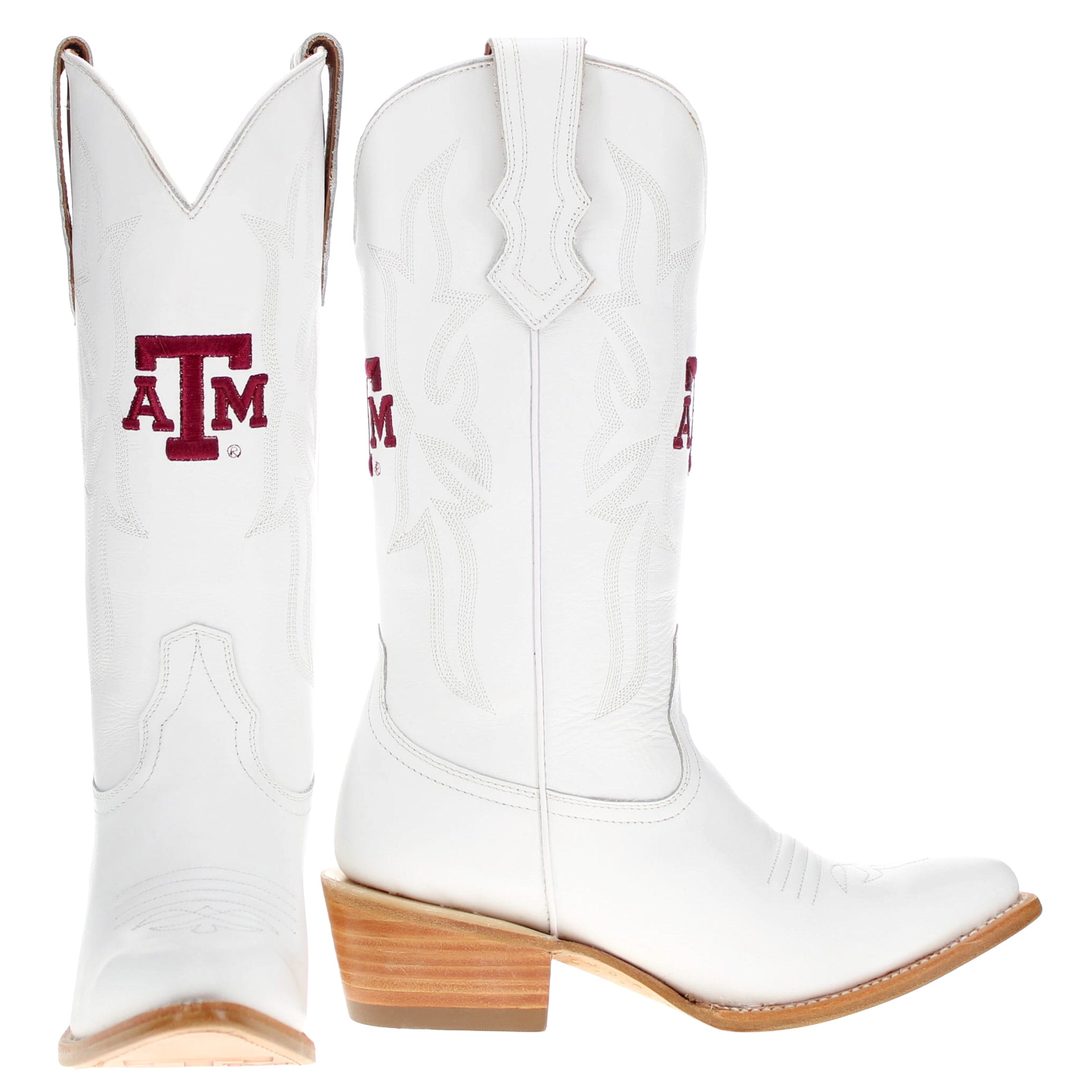 Women's Texas A&M Aggies All White Pointed Toe Cowgirl Boots Leighton Vaccari University