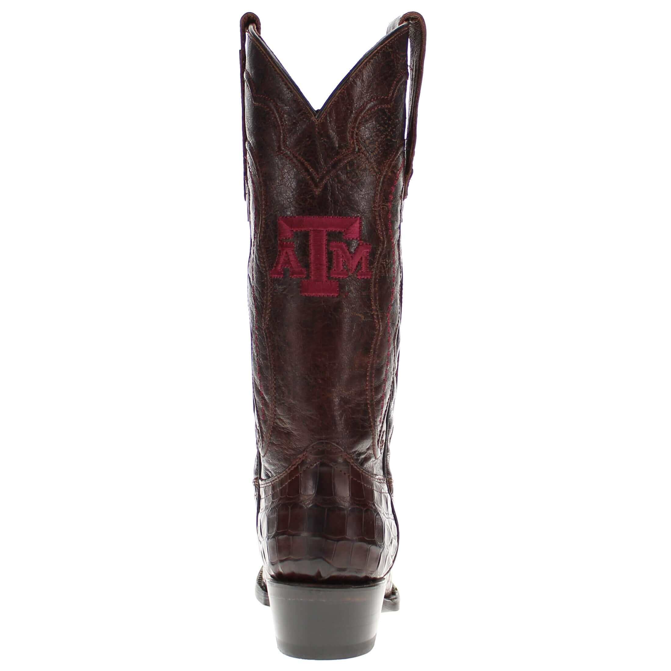 Women's Texas A&M Aggies Brown American Alligator Snip Toe Cowgirl Boots Olivia by Vaccari