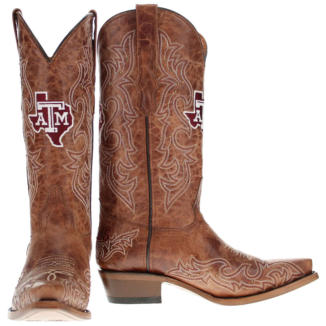 Women's Texas A&M Aggies Cowgirl Boots | Gold studs Brown Snip Toe Boots | Officially Licensed | Annie