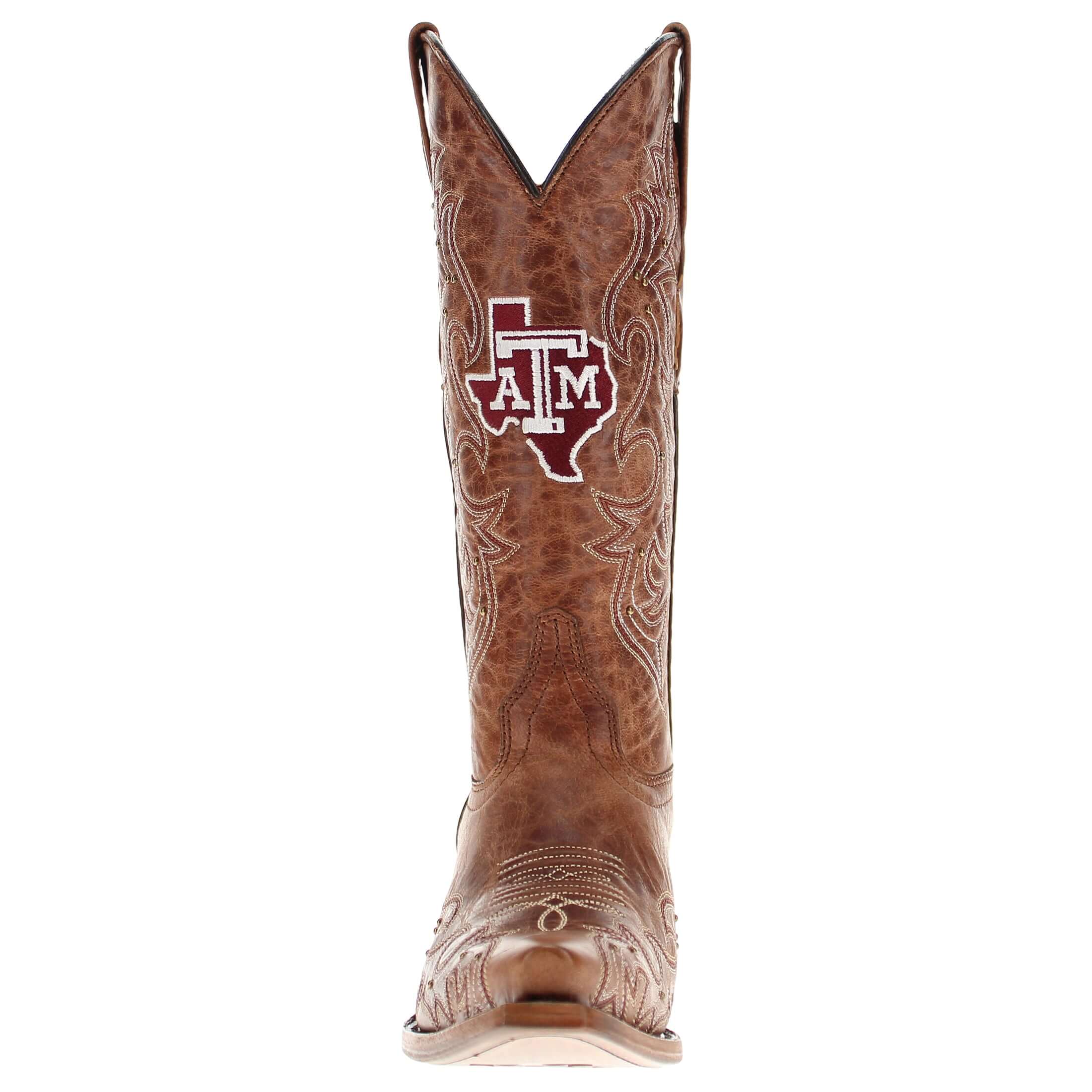 Women's Texas A&M Aggies Cowgirl Boots | Gold studs Brown Snip Toe Boots | Officially Licensed | Annie