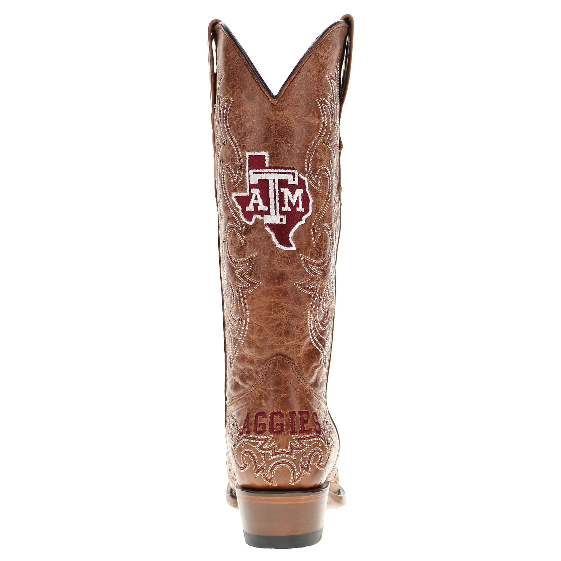 Women's Texas A&M Aggies Cowgirl Boots | Gold studs Brown Snip Toe Boots | Officially Licensed | Annie