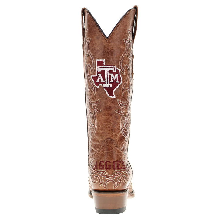 Women's Texas A&M Aggies Cowgirl Boots | Gold studs Brown Snip Toe Boots | Officially Licensed | Annie