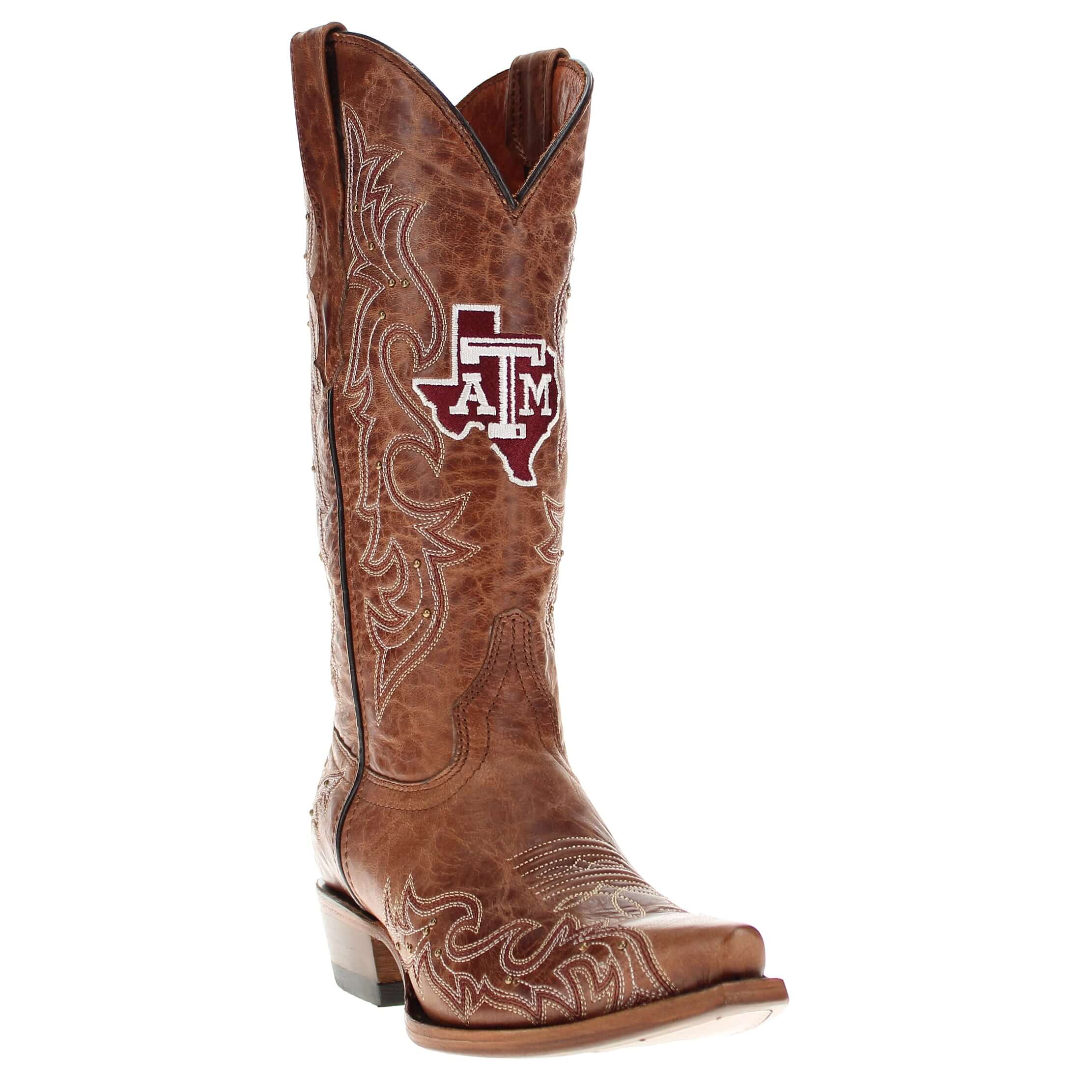 Women's Texas A&M Aggies Cowgirl Boots | Gold studs Brown Snip Toe Boots | Officially Licensed | Annie