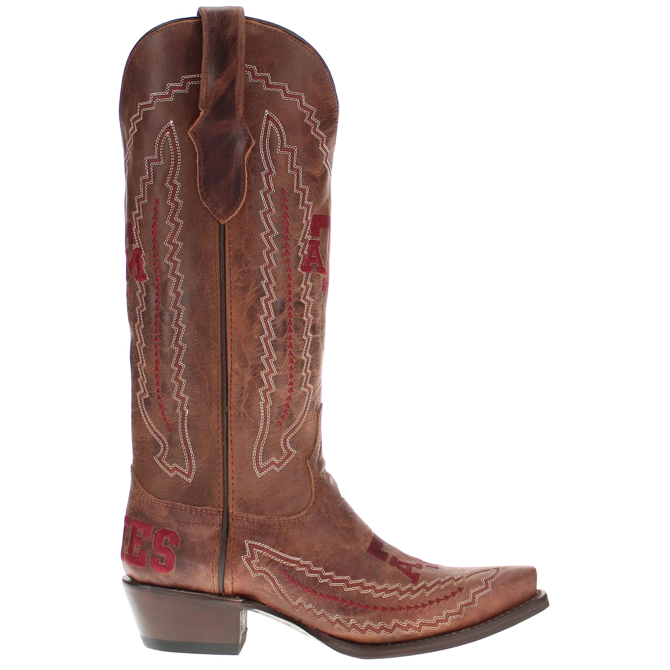 Women's Texas A&M University Aggies Cowgirl Boots | Brown Snip Toe Boots | Officially Licensed | Naomi