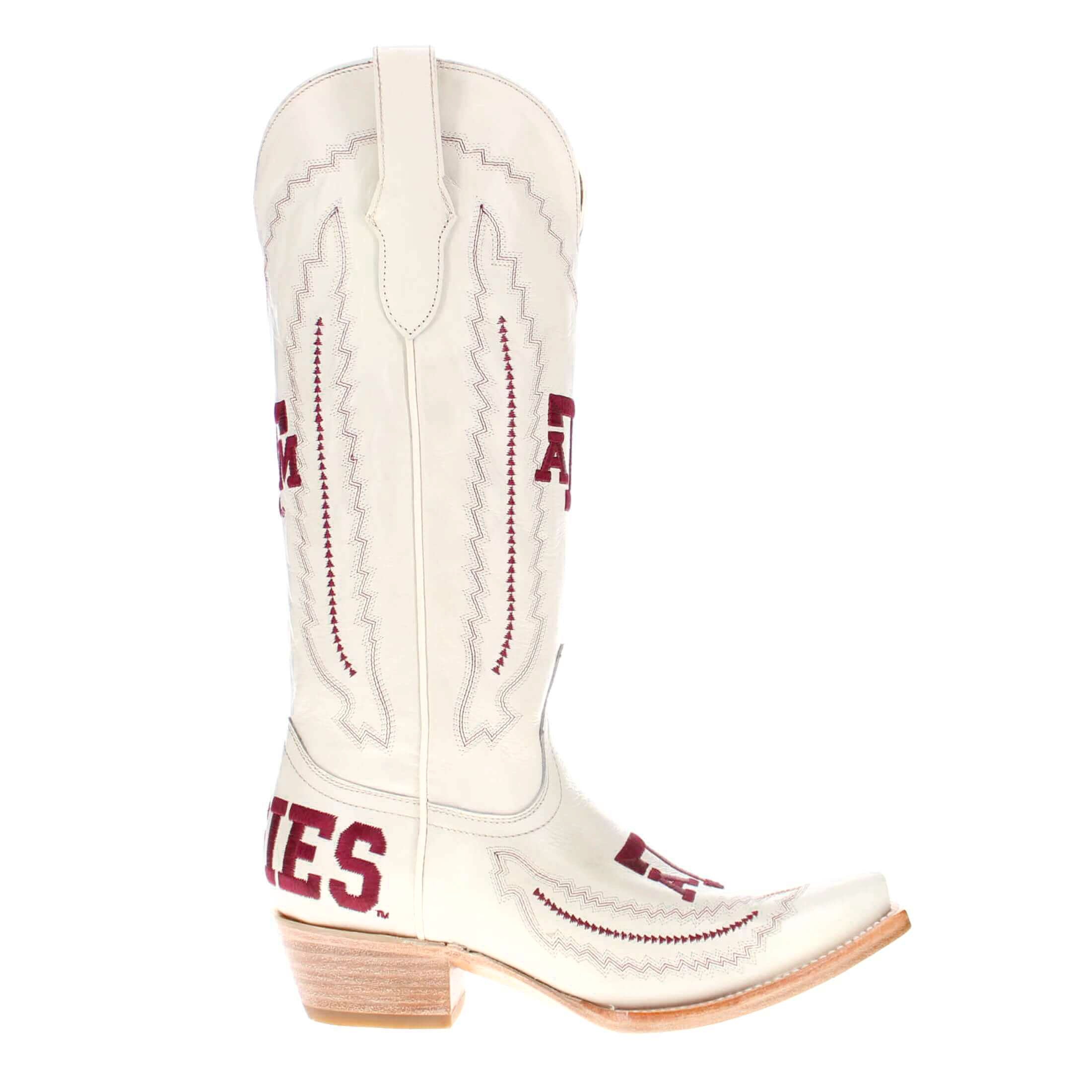 Women's Texas A&M Aggies Cowgirl Boots | TAMU White Snip Toe Boots | Officially Licensed | Naomi