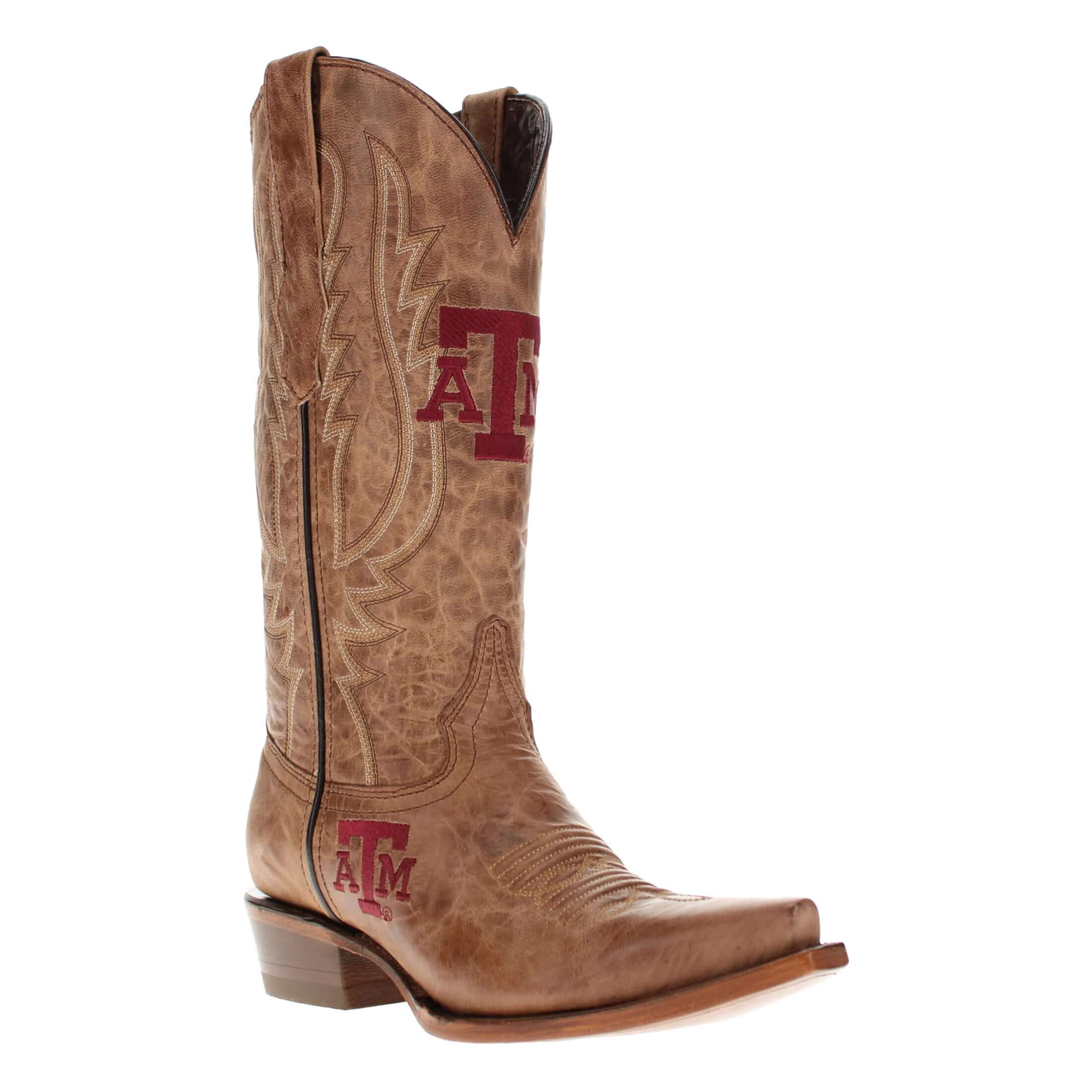 Women's Texas A&M Aggies Tan Leather Snip Toe Cowgirl Boots by Vaccari