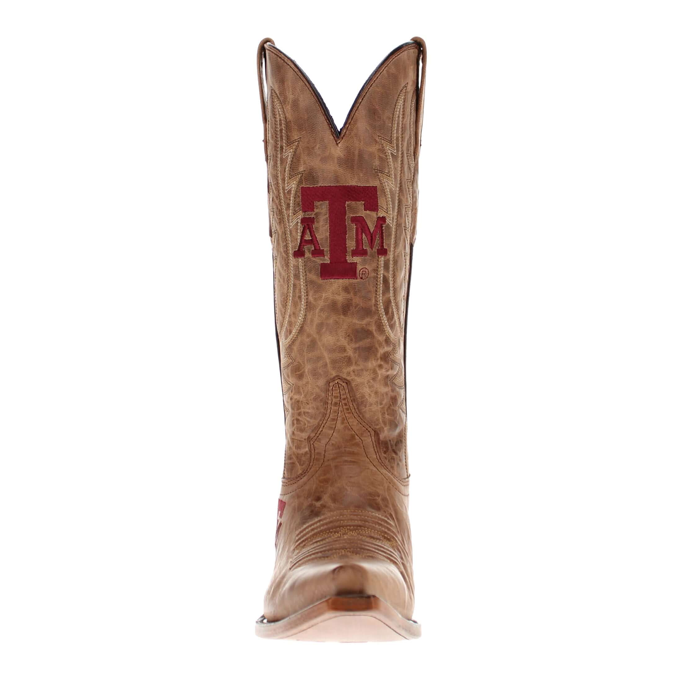 Women's Texas A&M Aggies Tan Leather Snip Toe Cowgirl Boots by Vaccari