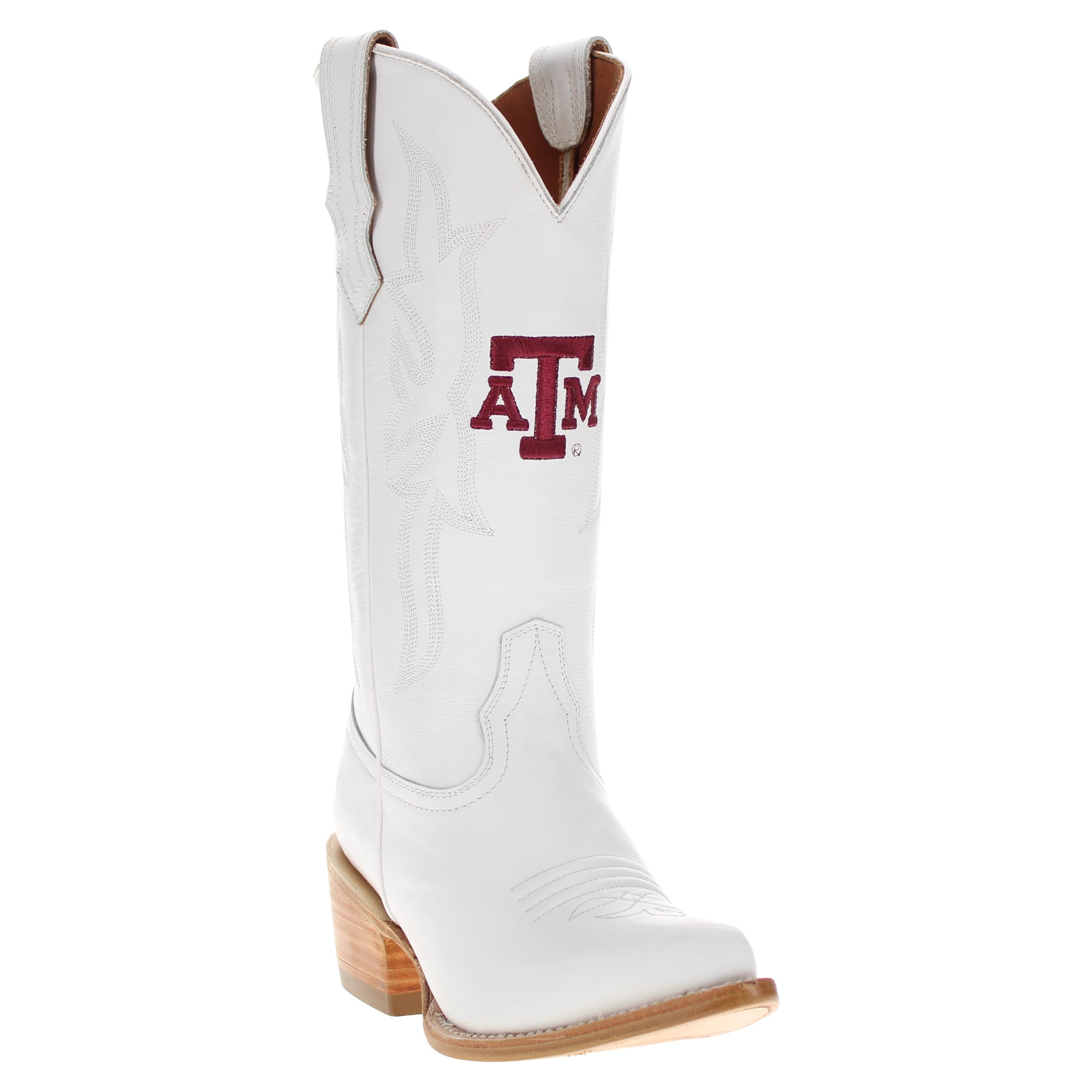 Women's Texas A&M Aggies All White Pointed Toe Cowgirl Boots Leighton Vaccari University