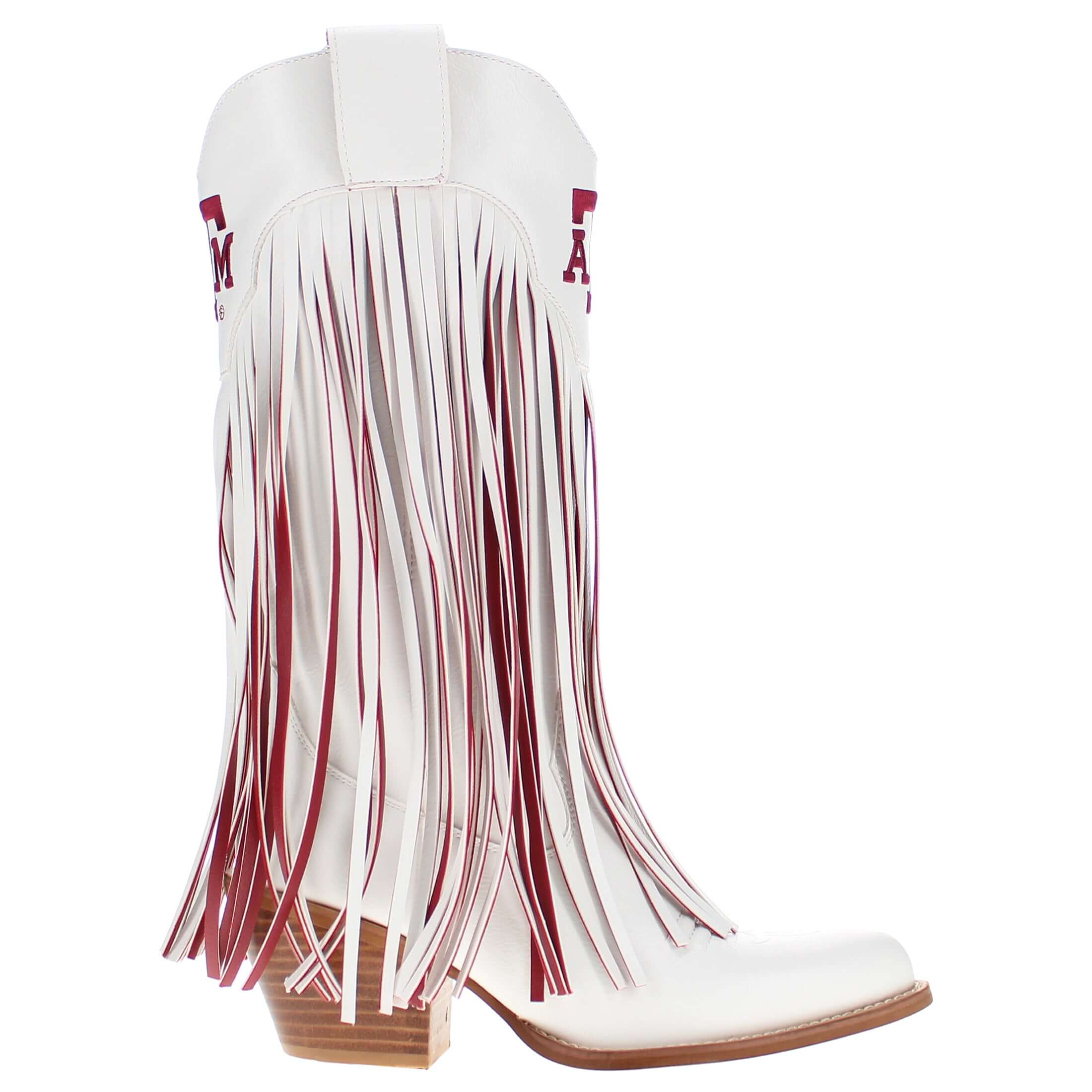 Women's Texas A&M University Kacey White Fringe Boot By V By Vaccari