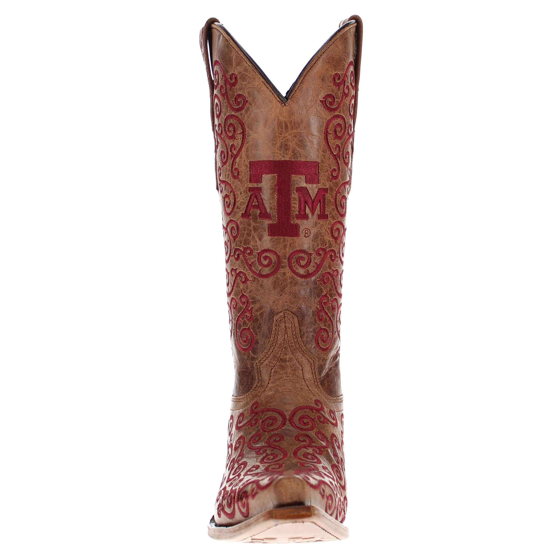 Women's Texas A&M University Scroll Embroidery Cowgirl Boots by Vaccari
