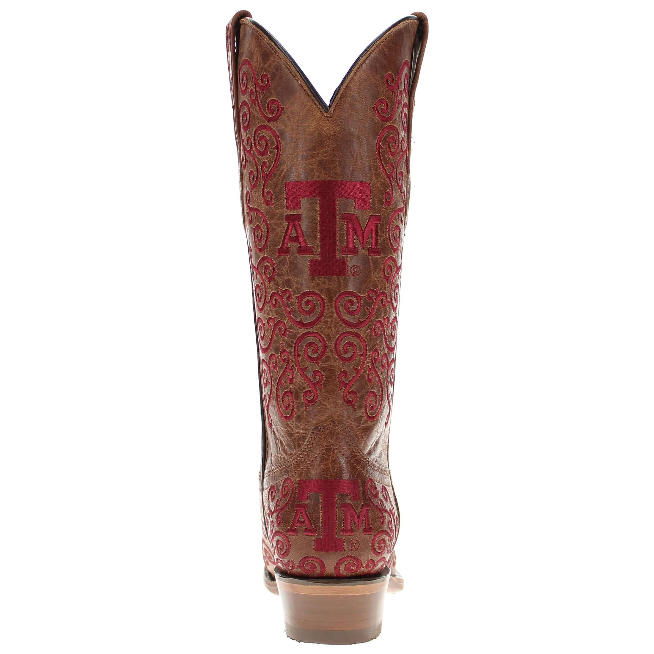 Women's Texas A&M University Scroll Embroidery Cowgirl Boots by Vaccari