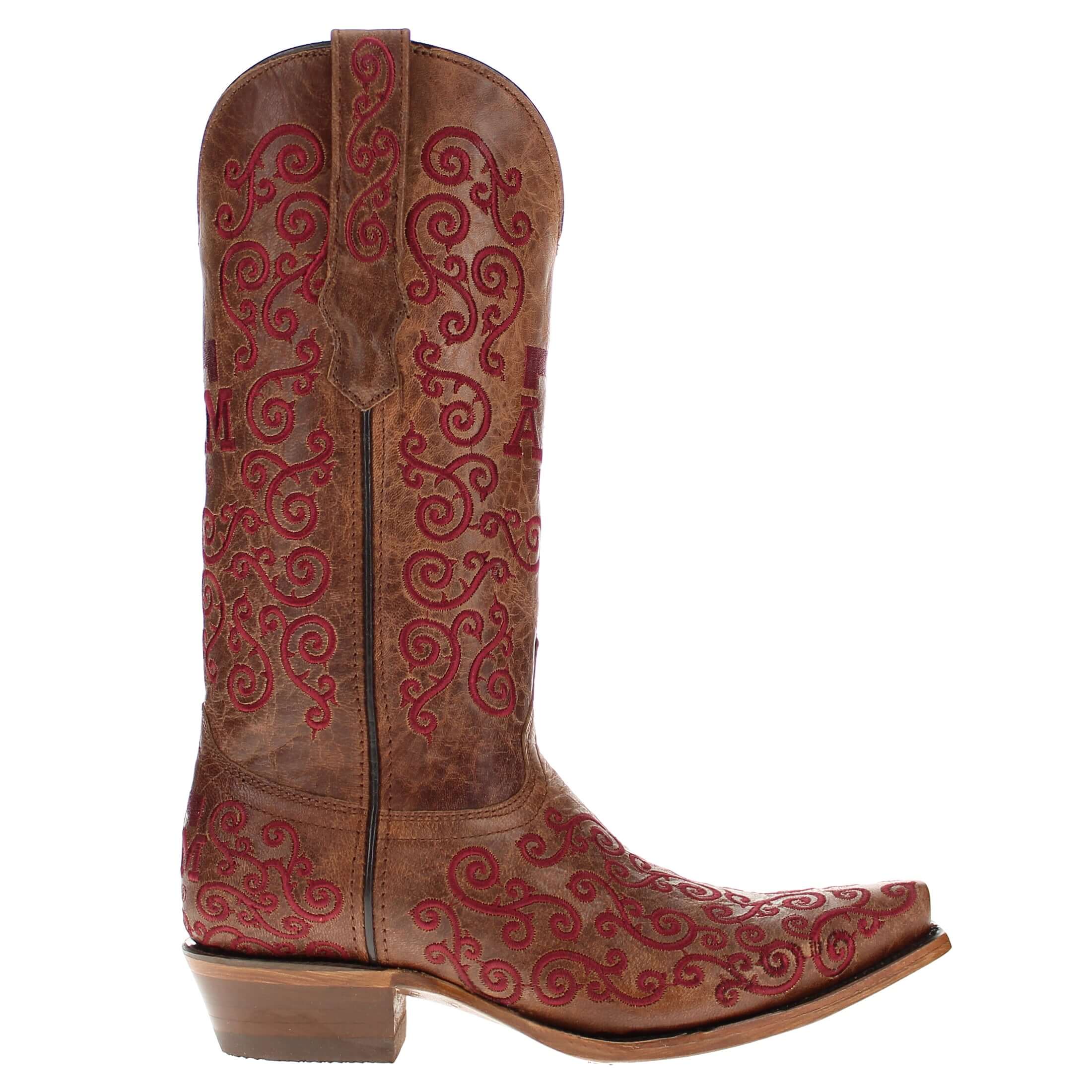 Women's Texas A&M University Scroll Embroidery Cowgirl Boots by Vaccari