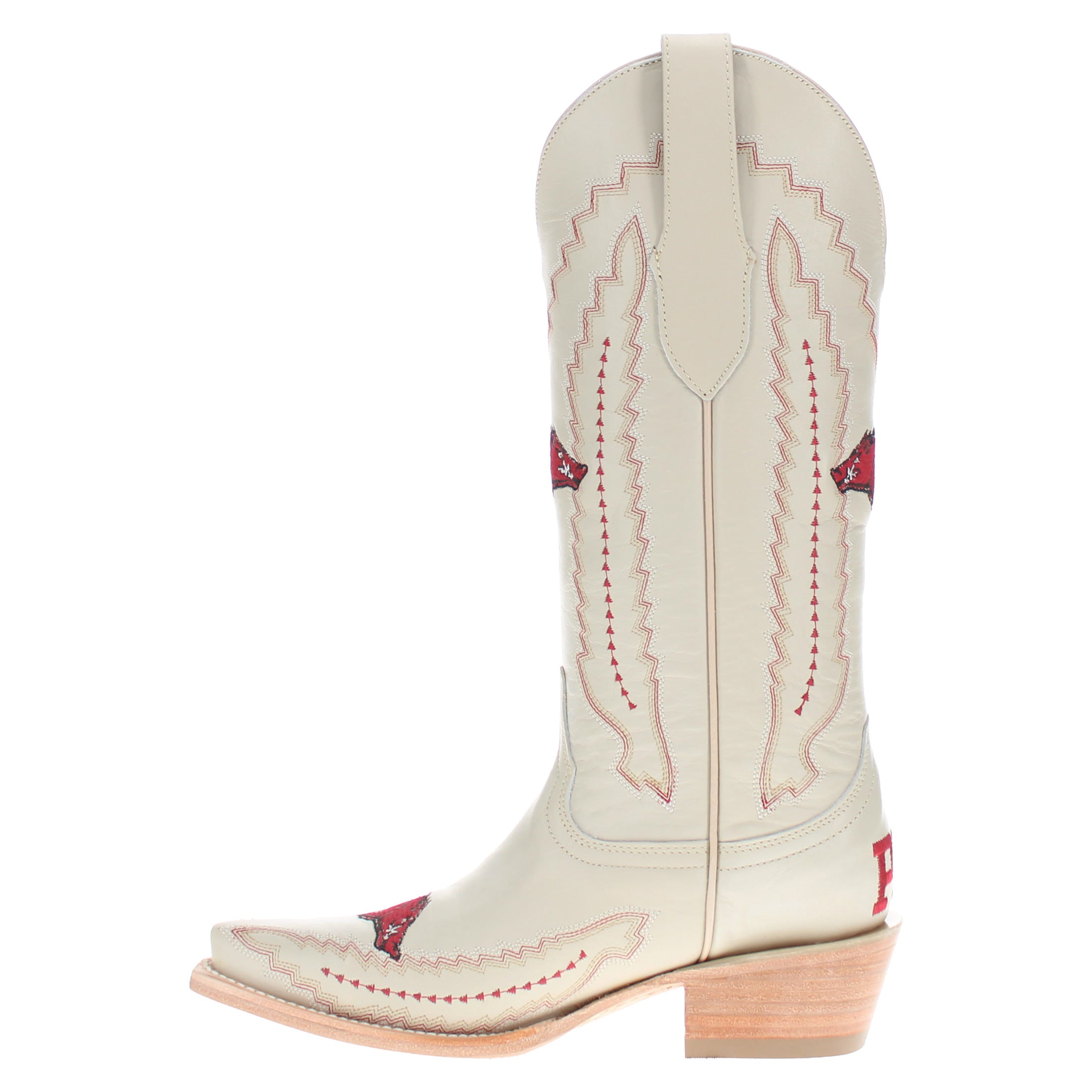 Women's University Arkansas Razorbacks Cowgirl Boots | Arkansas White Snip Toe Boots | Officially Licensed | Naomi