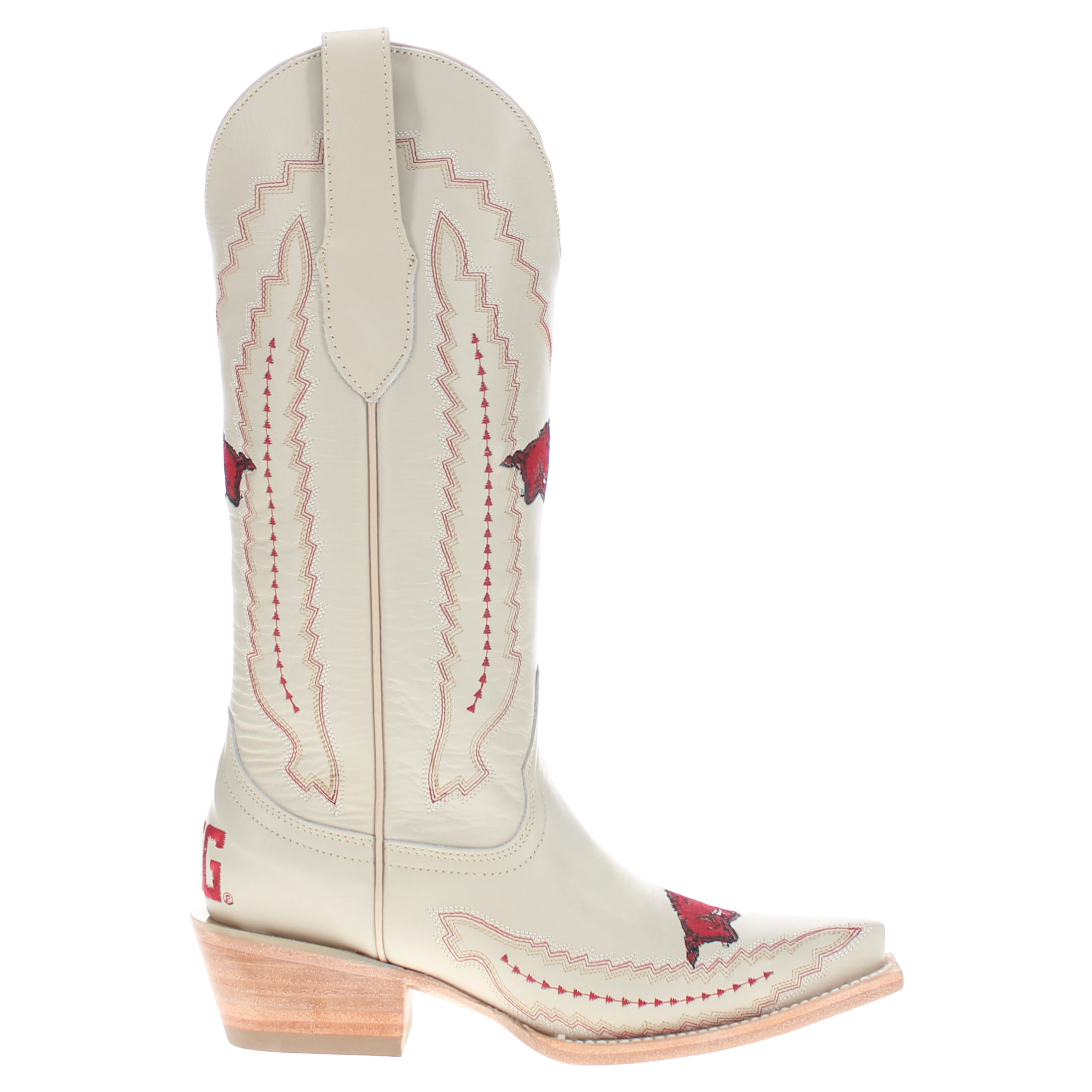 Women's University Arkansas Razorbacks Cowgirl Boots | Arkansas White Snip Toe Boots | Officially Licensed | Naomi