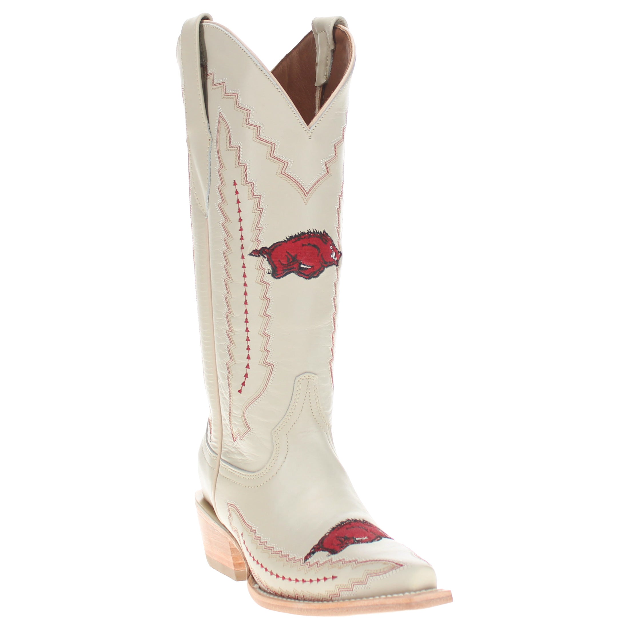 Women's University Arkansas Razorbacks Cowgirl Boots | Arkansas White Snip Toe Boots | Officially Licensed | Naomi
