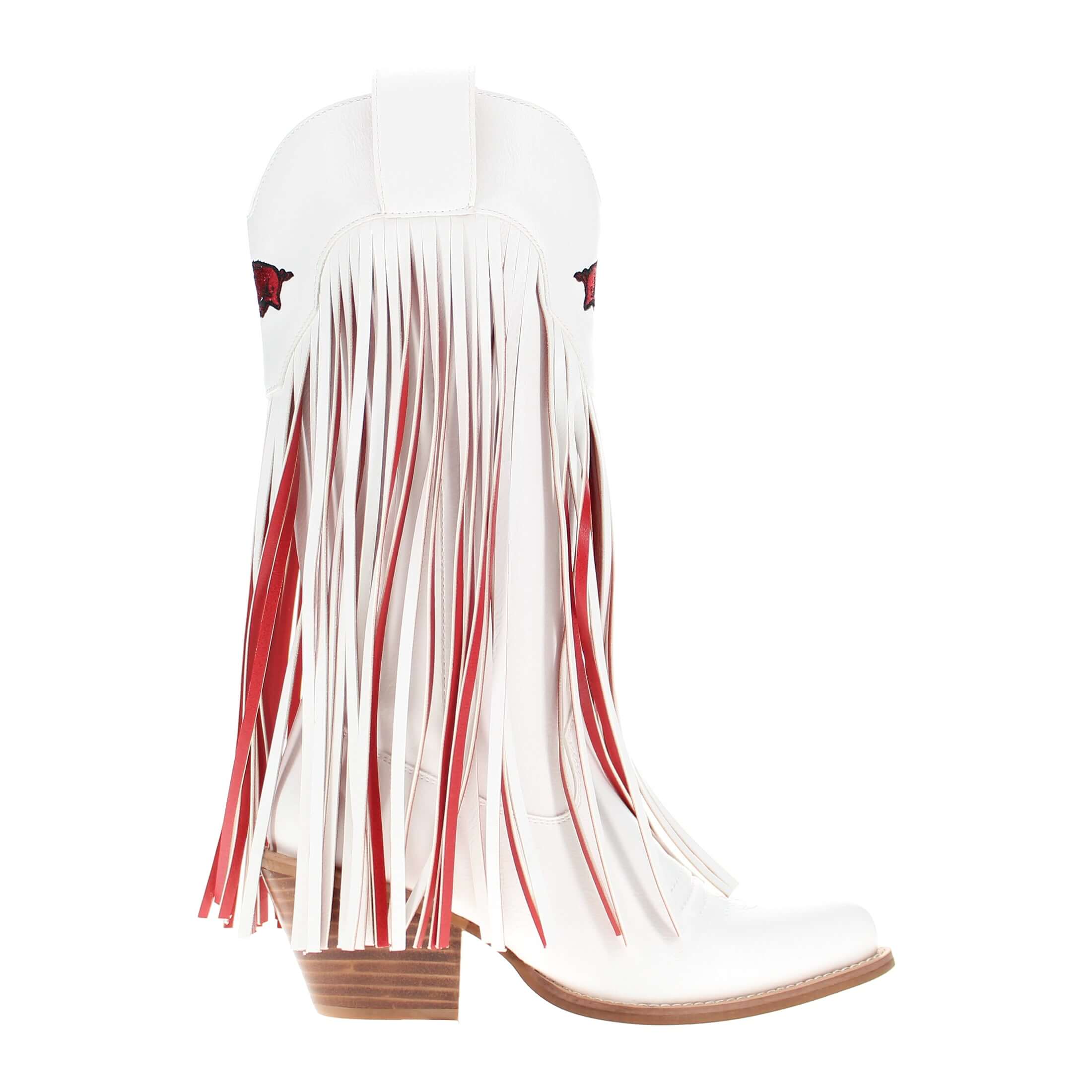 University of Arkansas Kacey White Fringe Boot By V By Vaccari