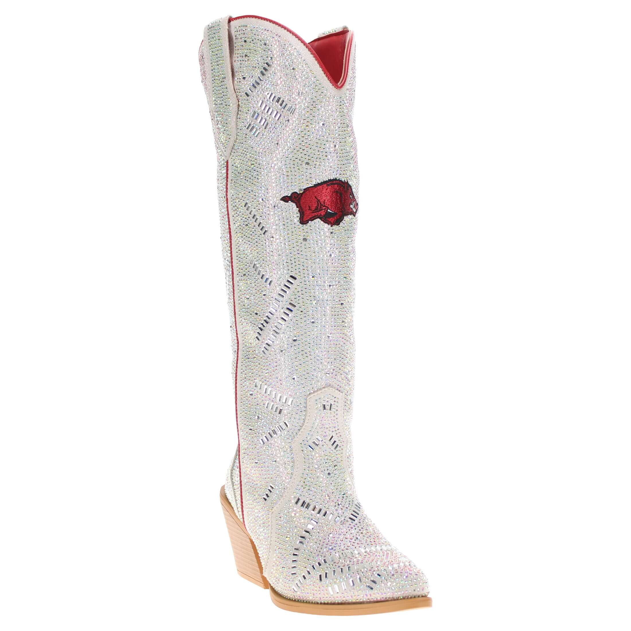 Women's University of Arkansas Natural Tall Bling Cowgirl Boots Amber by V by Vaccari