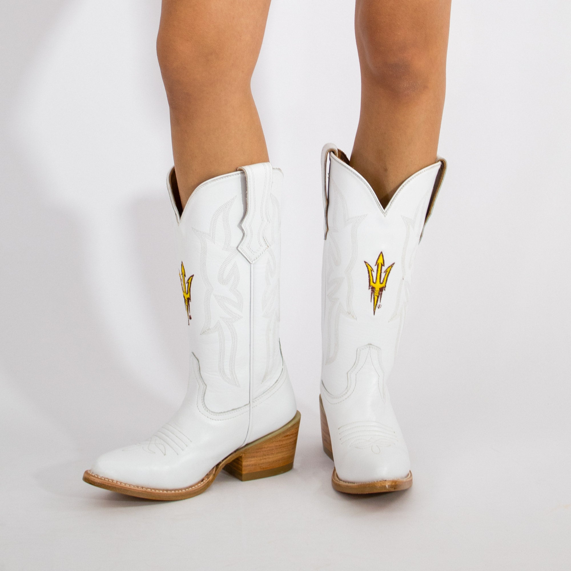 Women's Arizona State University All White Pointed Toe Cowgirl Boots Leighton Vaccari University