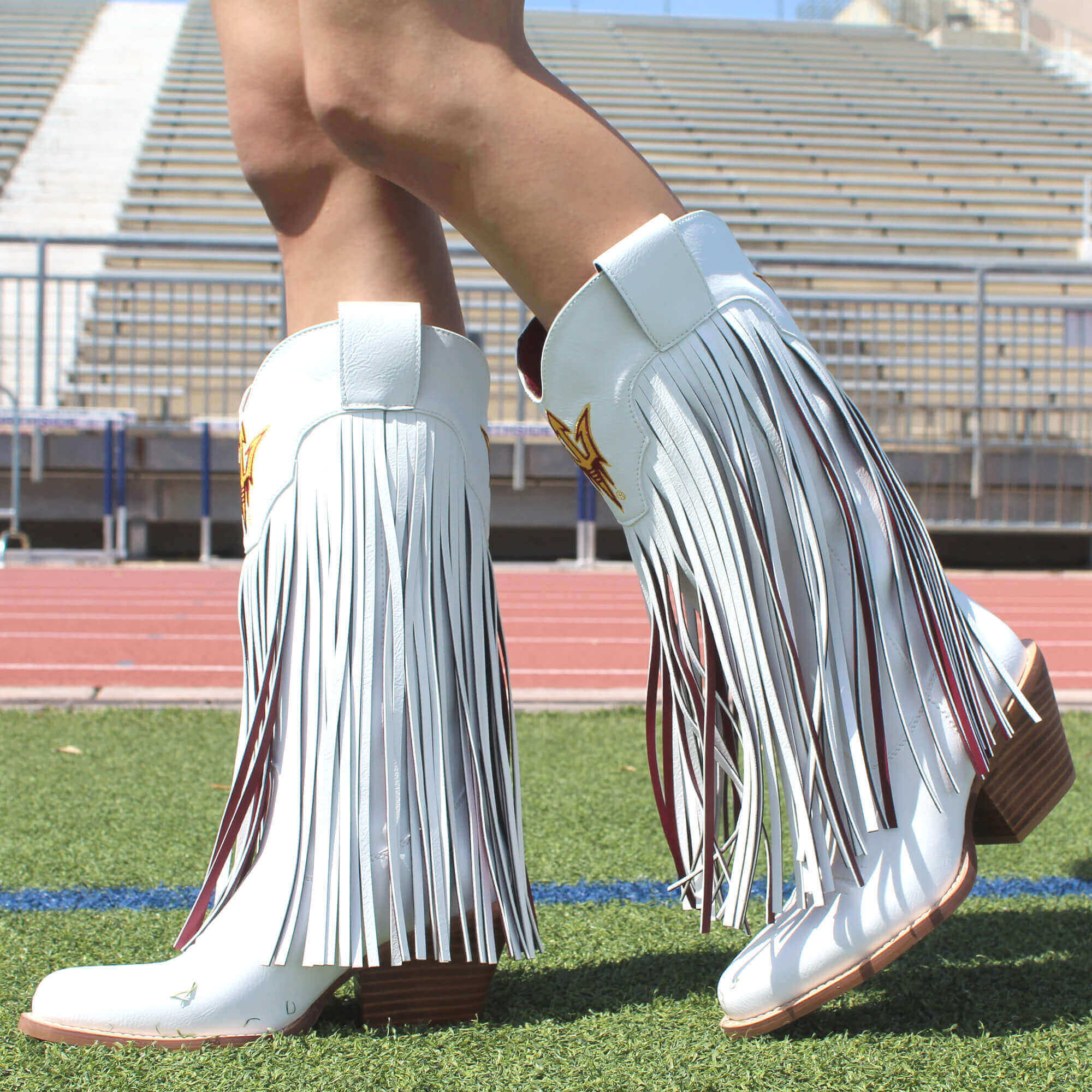 Azriona State University Kacey White Fringe Boot By V By Vaccari