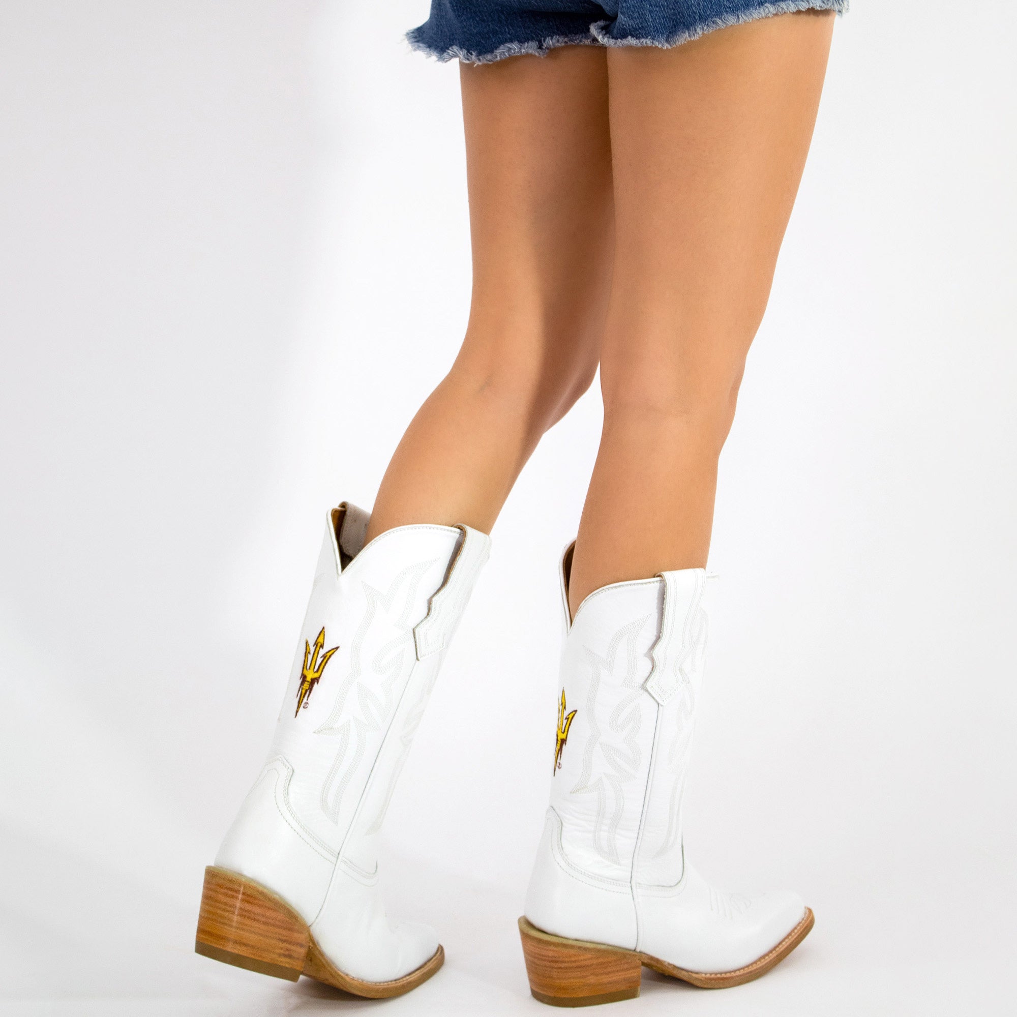 Women's Arizona State University All White Pointed Toe Cowgirl Boots Leighton Vaccari University