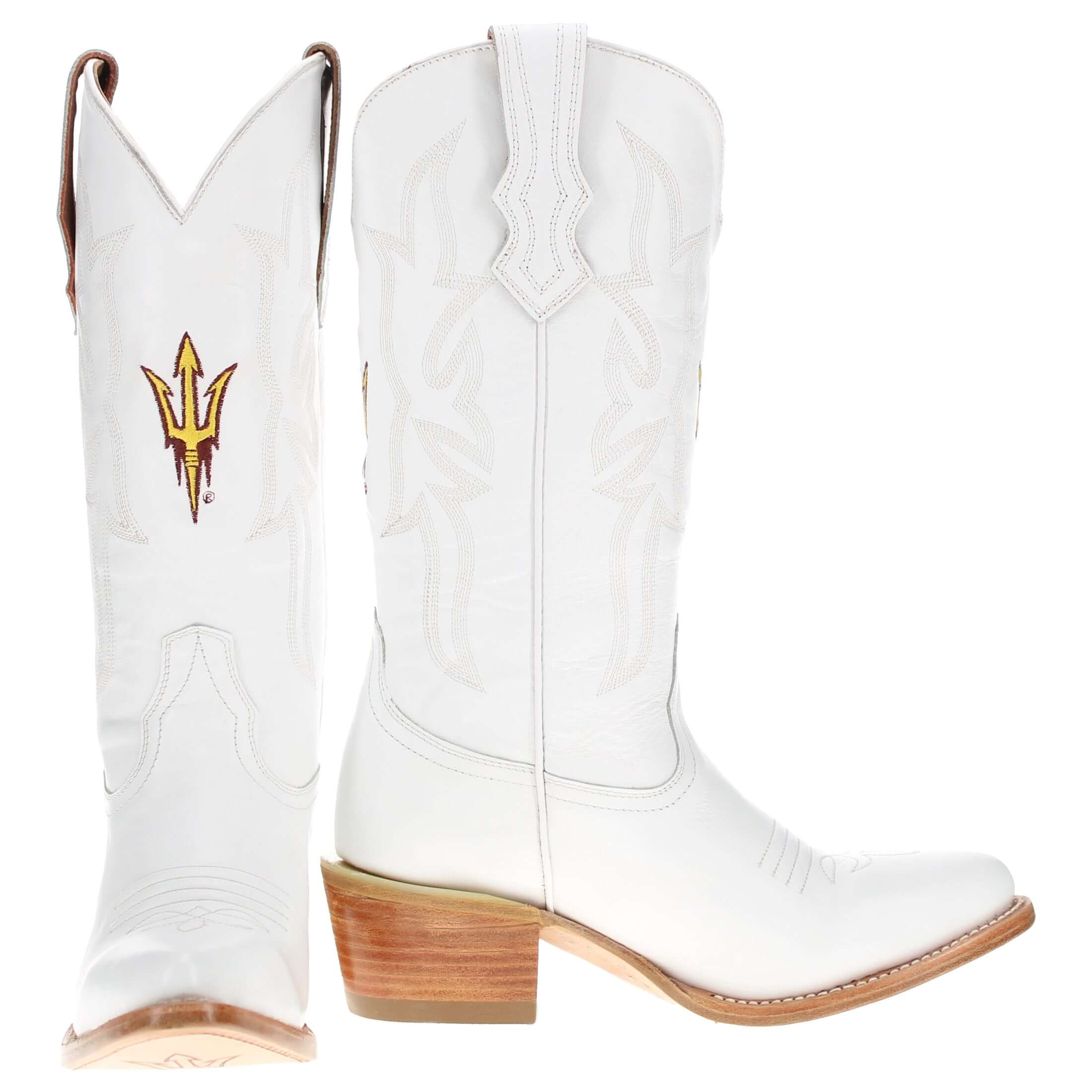 Women's Arizona State University All White Pointed Toe Cowgirl Boots Leighton Vaccari University