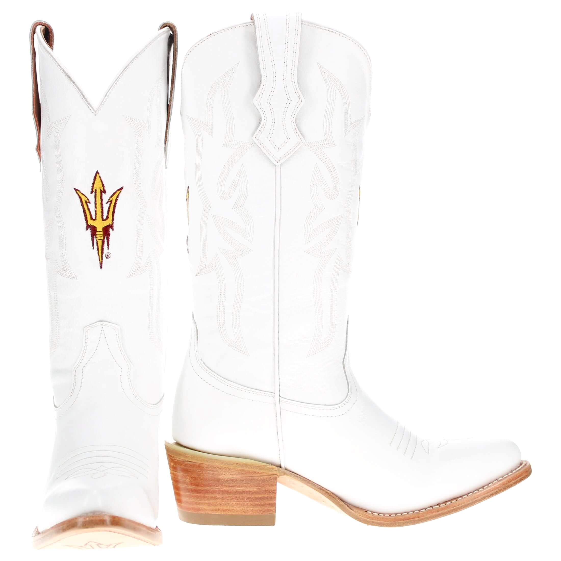 Women's Arizona State University All White Pointed Toe Cowgirl Boots Leighton Vaccari University