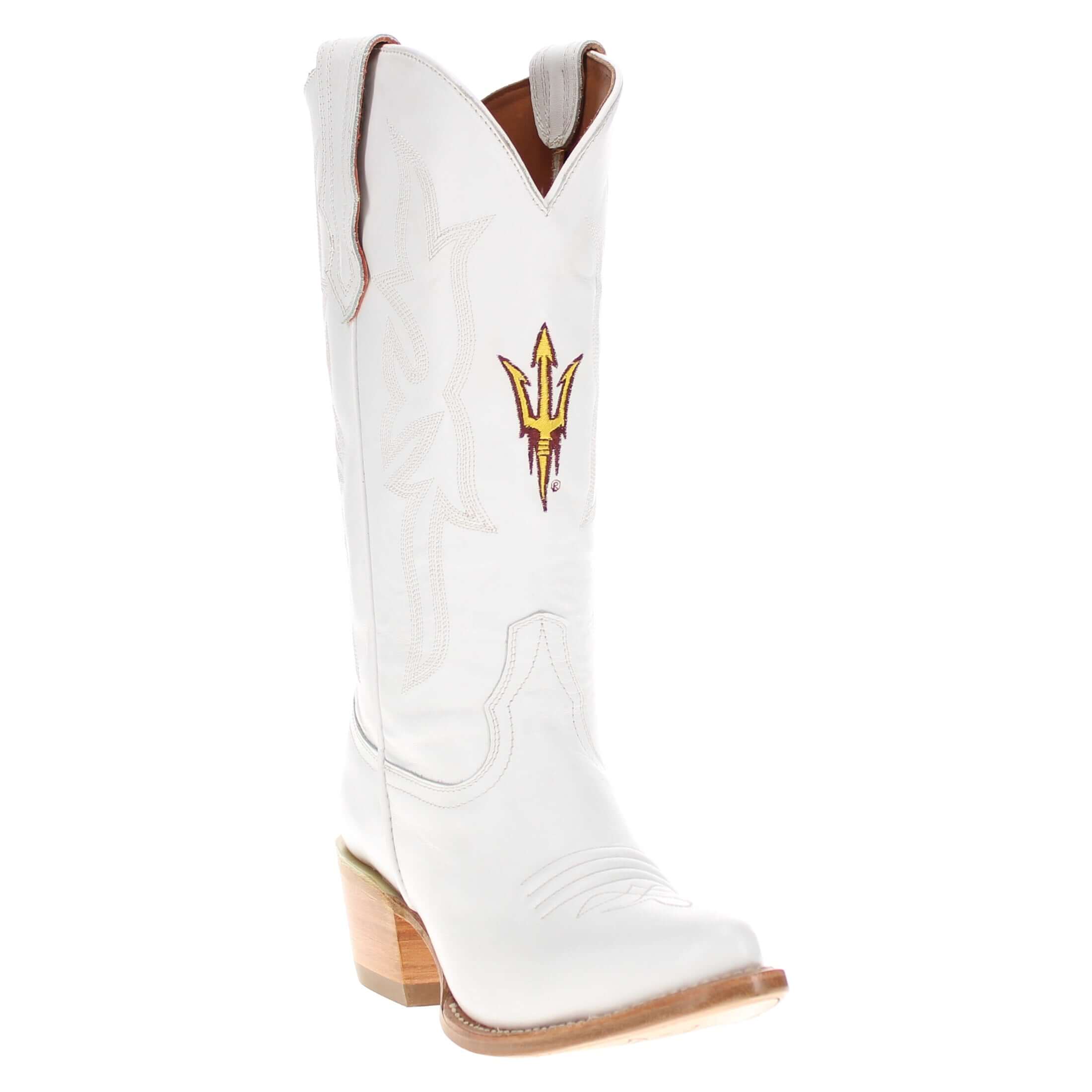 Women's Arizona State University All White Pointed Toe Cowgirl Boots Leighton Vaccari University